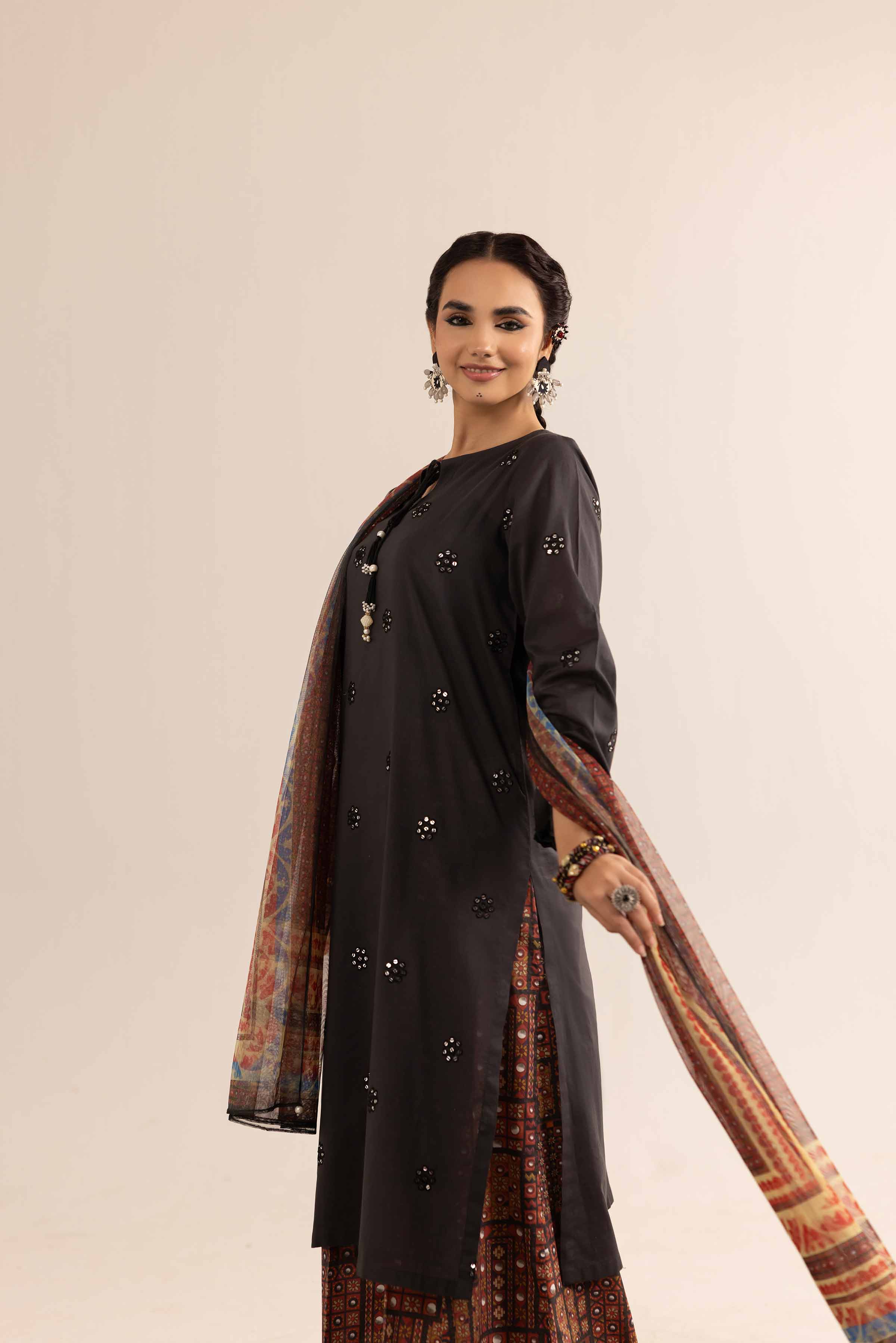 NishatUK - Black Embroidered Lawn 3-piece ready to wear Suit