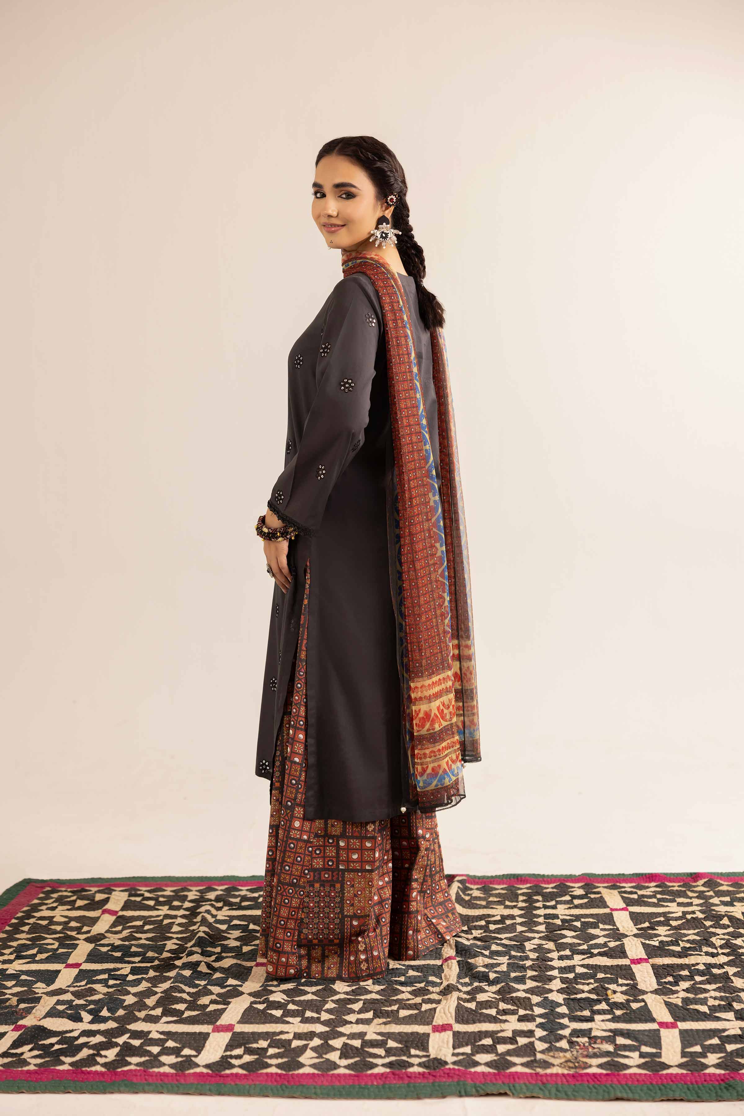 NishatUK - Black Embroidered Lawn 3-piece ready to wear Suit