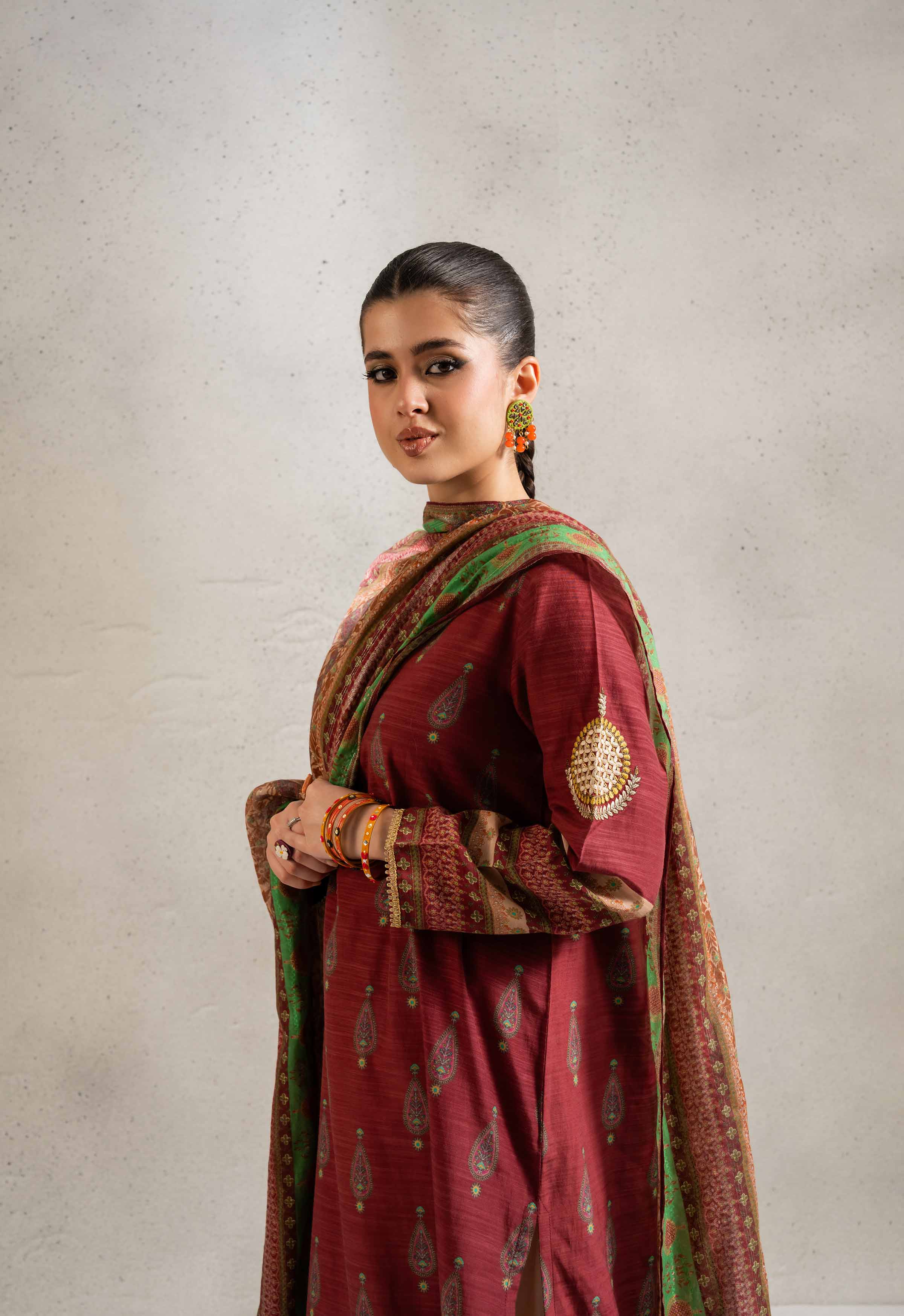 NishatUK - Brown Embroidered Silk 2-piece ready to wear Dress