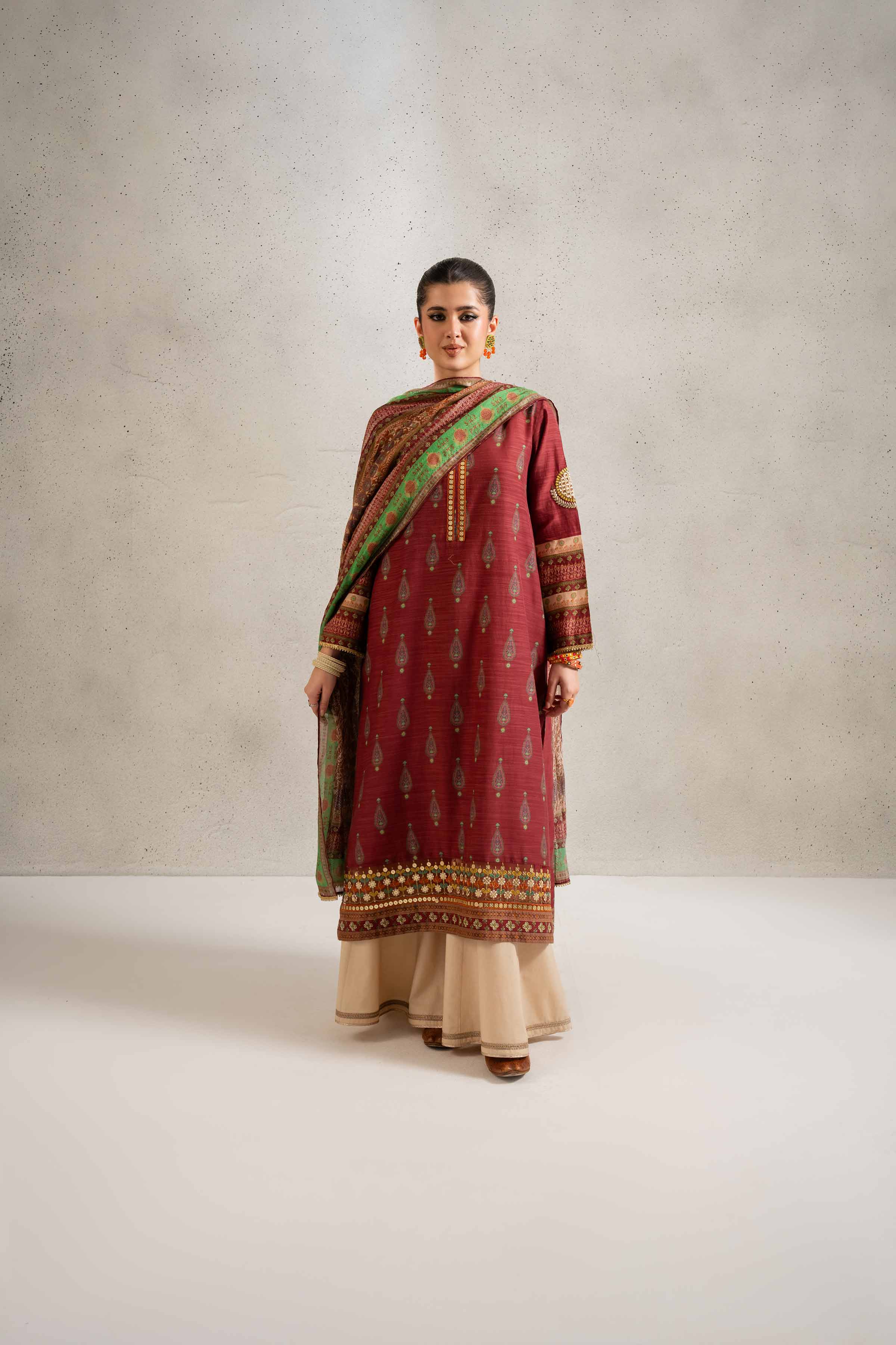 NishatUK - Brown Embroidered Silk 2-piece ready to wear Dress