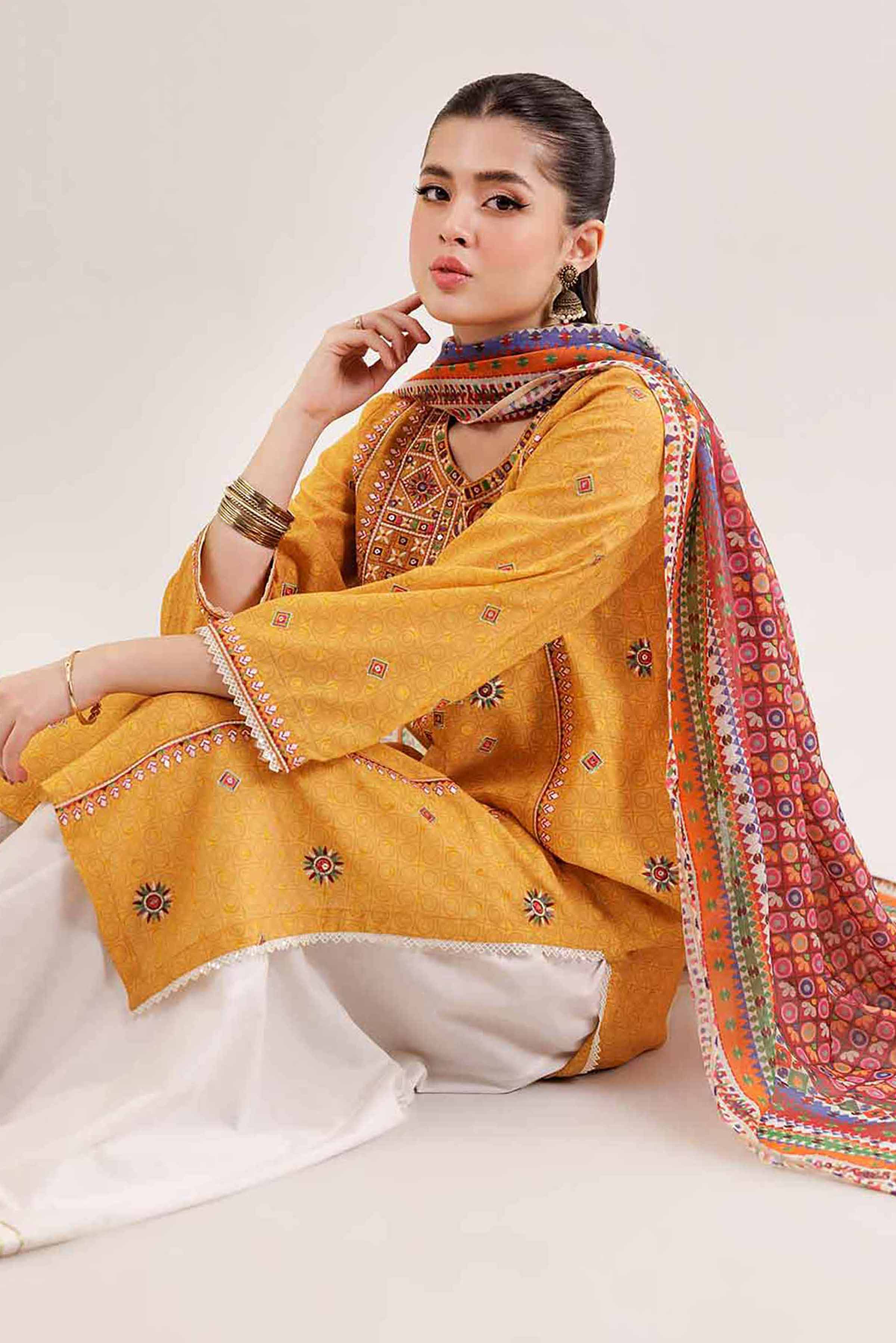 NishatUK - Brown Embroidered Lawn 2-piece ready to wear Dress