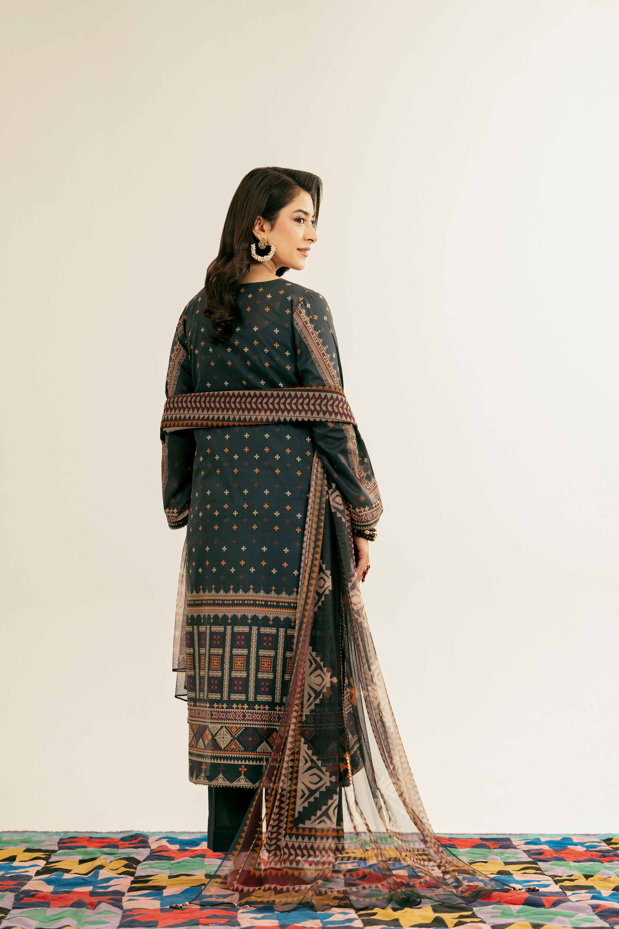 NishatUK - Brown Printed Lawn 3-piece ready to wear Suit