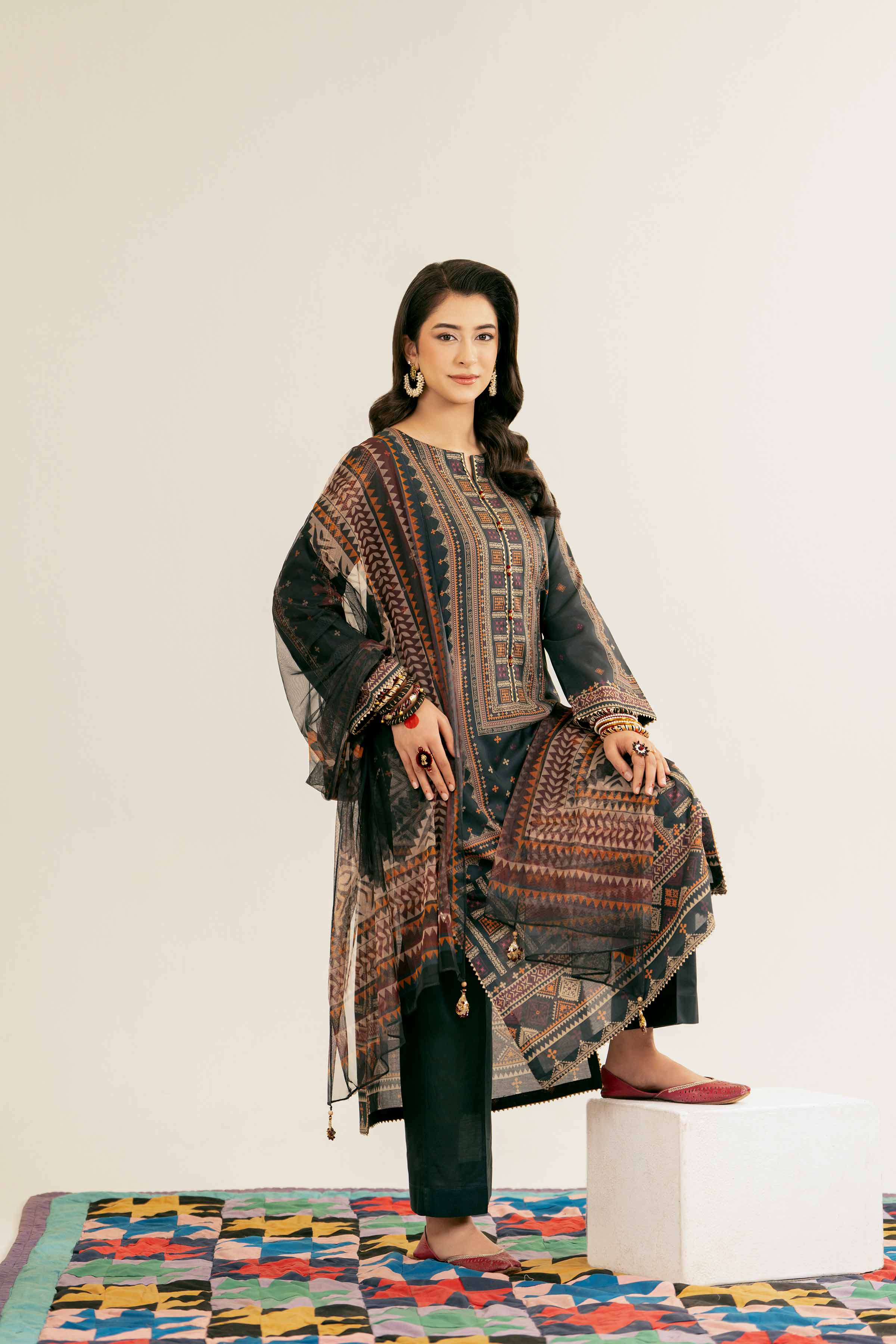 NishatUK - Brown Printed Lawn 3-piece ready to wear Suit