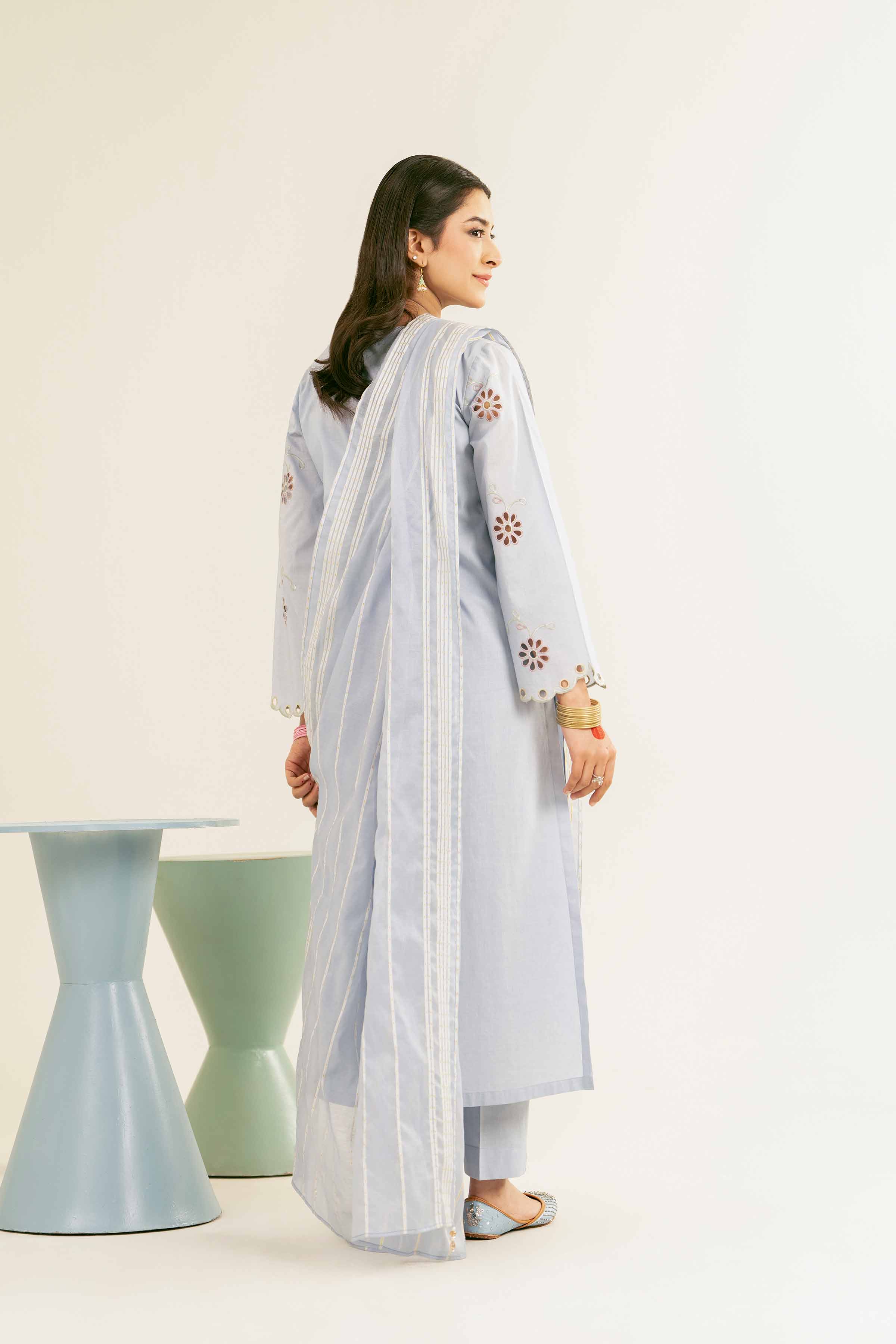 NishatUK - Sky Blue Embroidered Cambric 3-piece ready to wear Suit