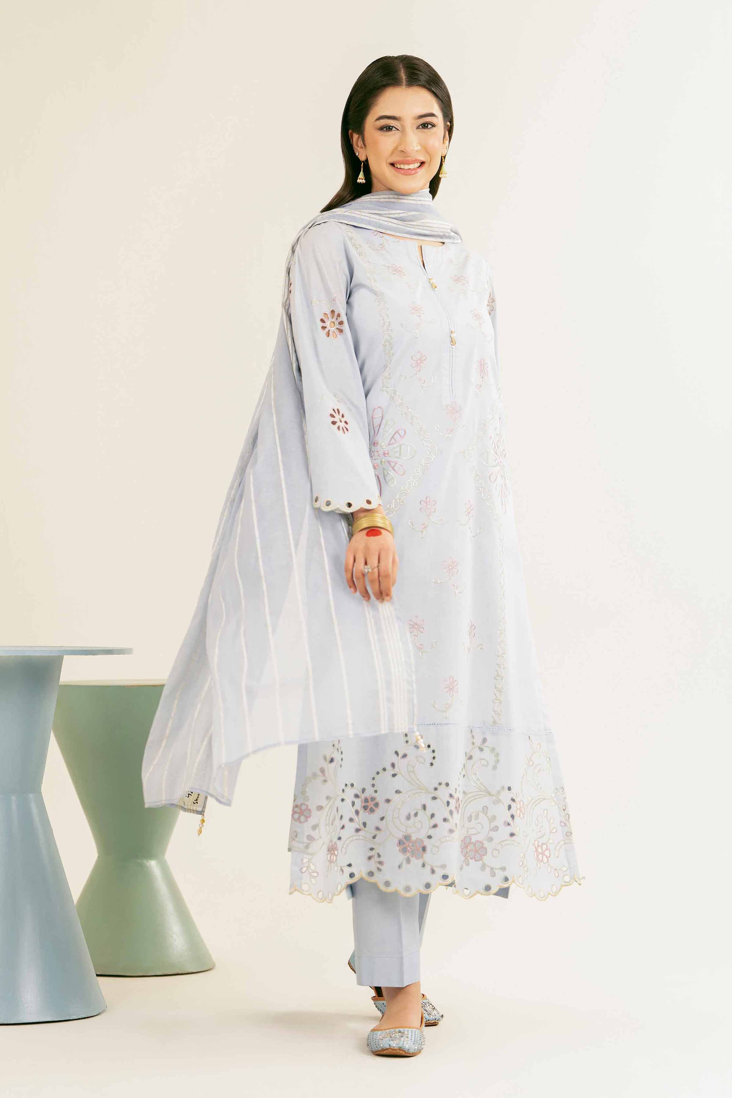 NishatUK - Sky Blue Embroidered Cambric 3-piece ready to wear Suit