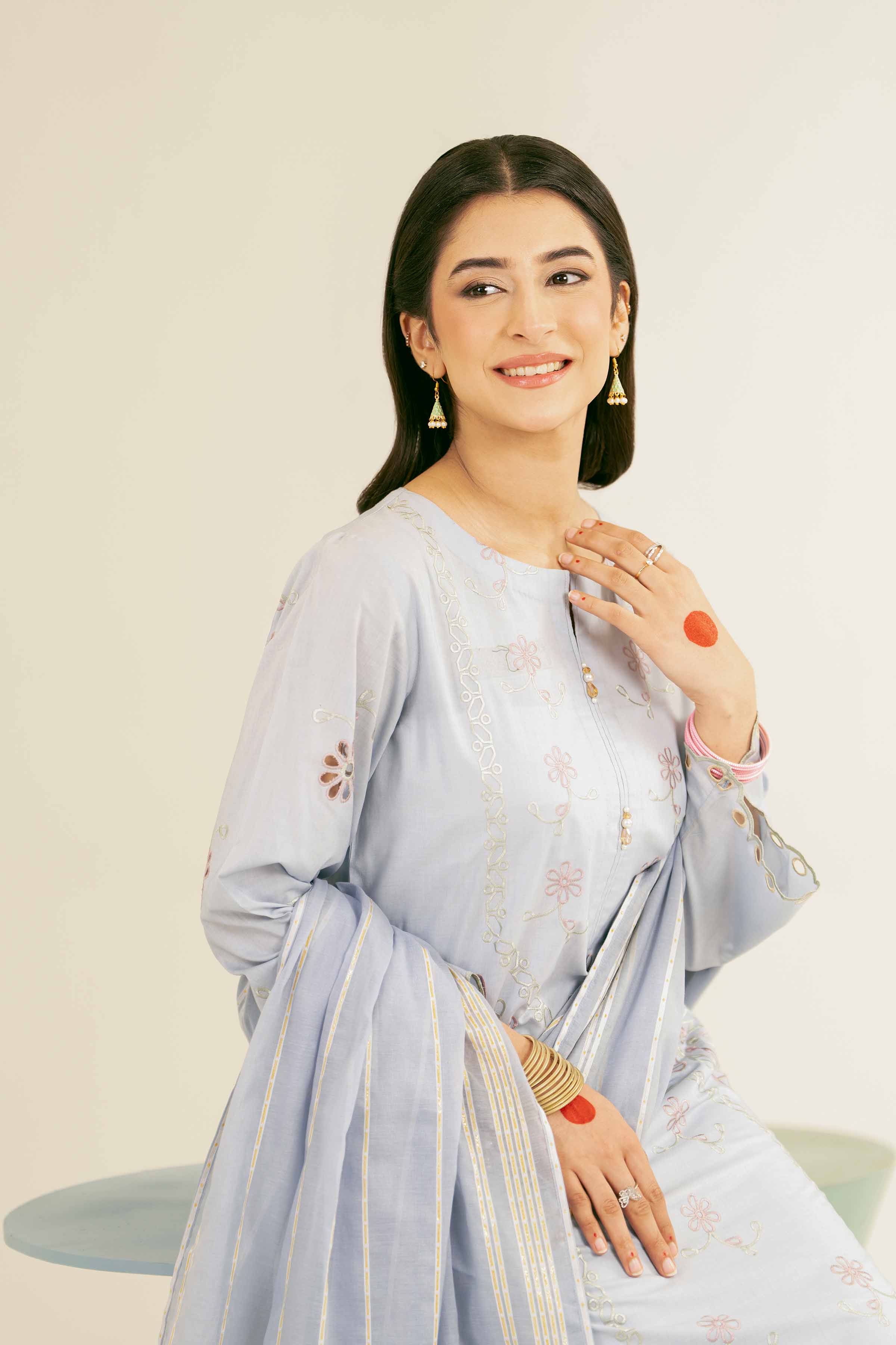 NishatUK - Sky Blue Embroidered Cambric 3-piece ready to wear Suit