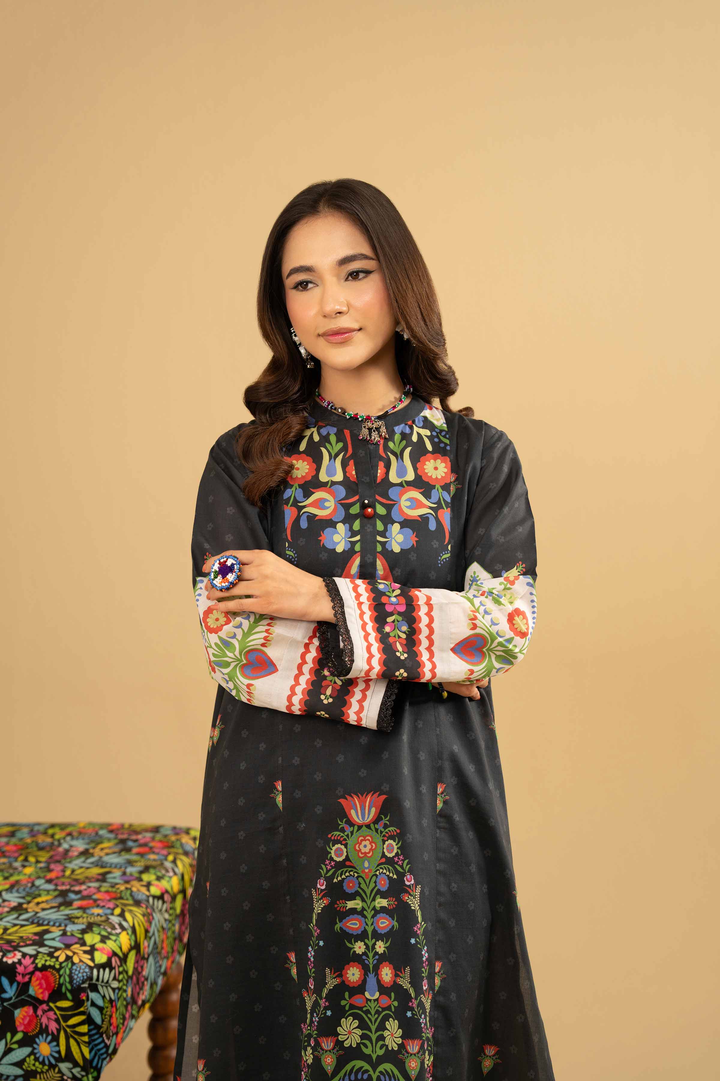 NishatUK - Black Printed Lawn 1-piece ready to wear Shirt
