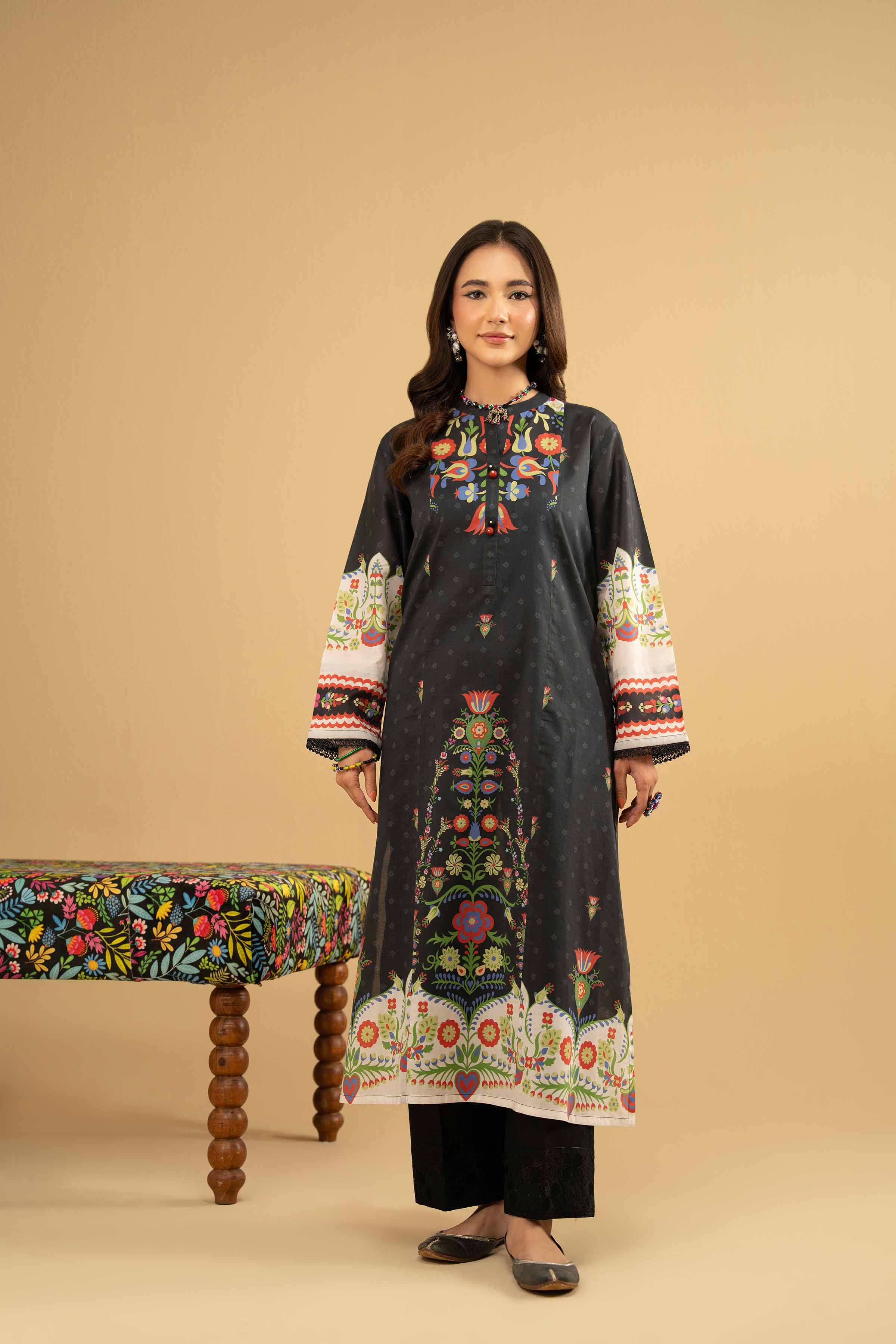 NishatUK - Black Printed Lawn 1-piece ready to wear Shirt