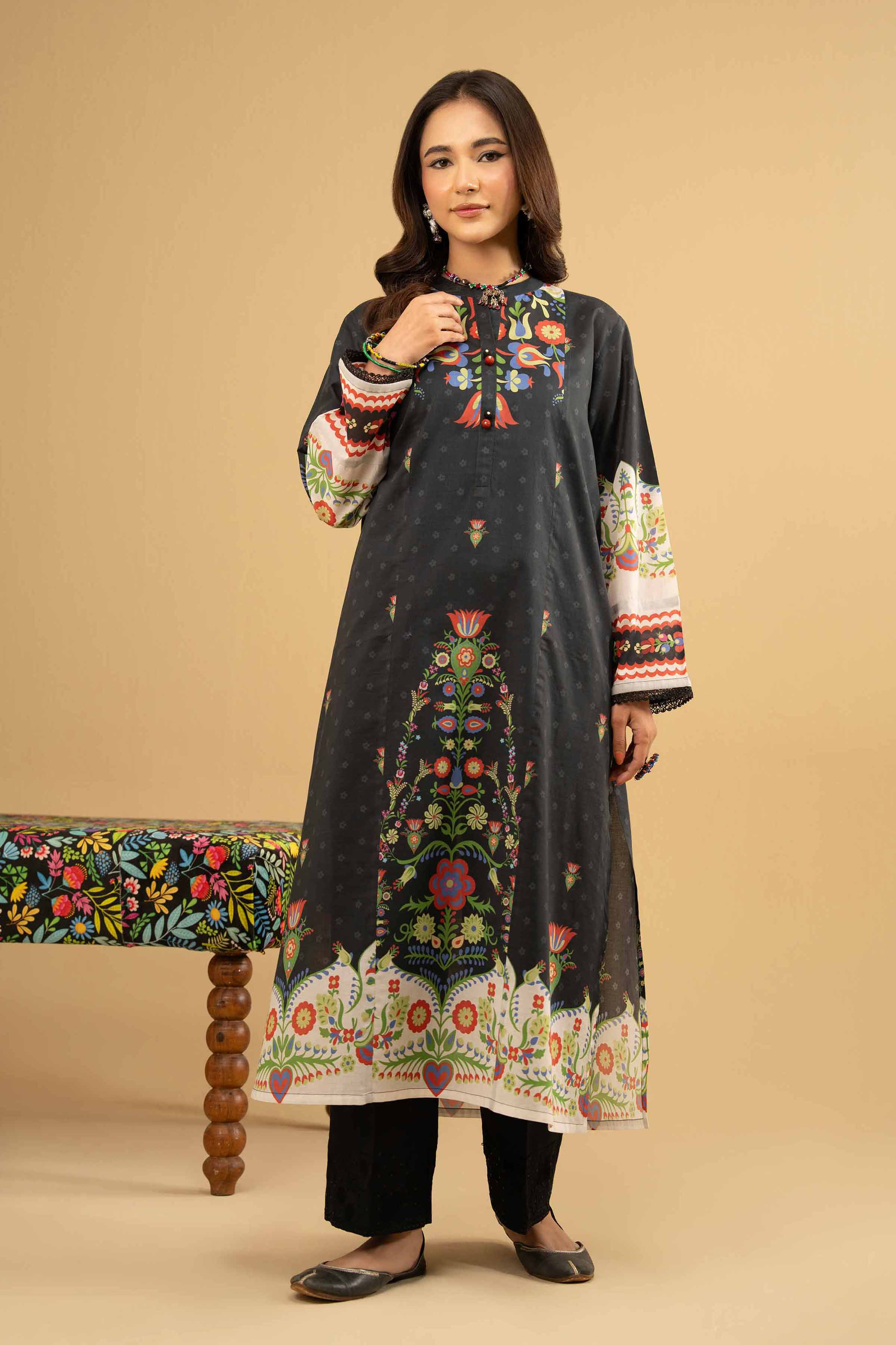 NishatUK - Black Printed Lawn 1-piece ready to wear Shirt