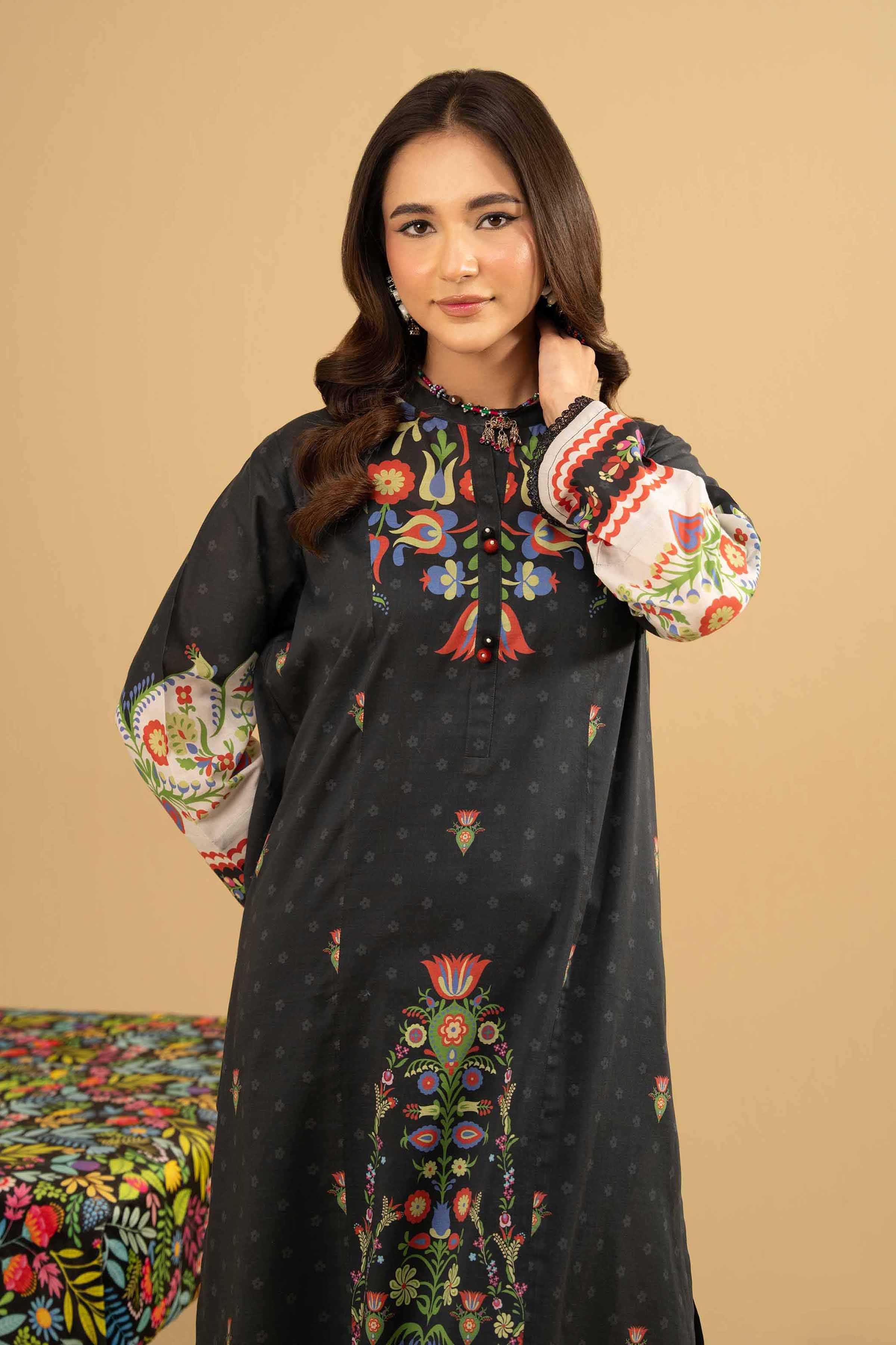 NishatUK - Black Printed Lawn 1-piece ready to wear Shirt