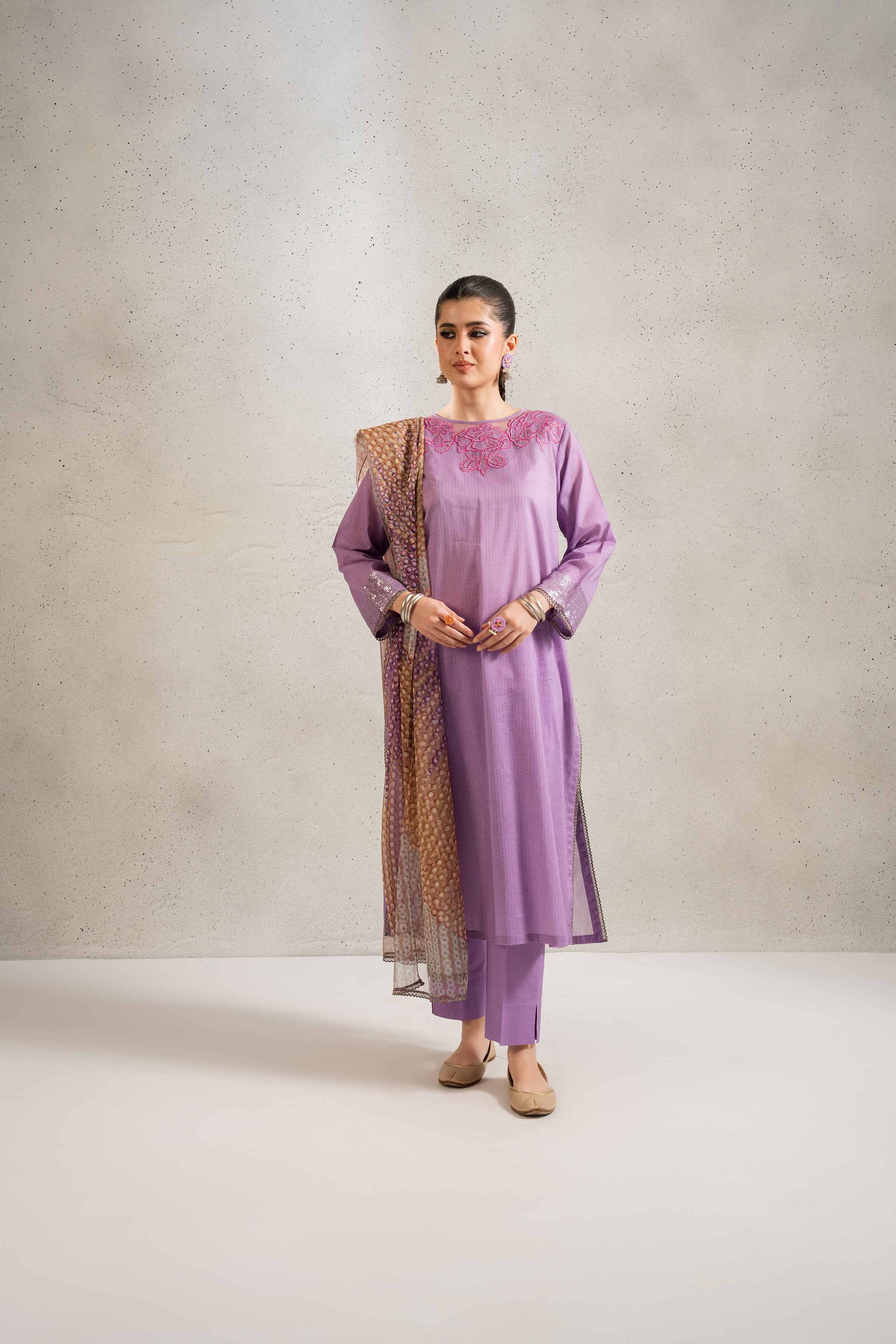 NishatUK - Brown Embroidered Lawn 3-piece ready to wear Suit