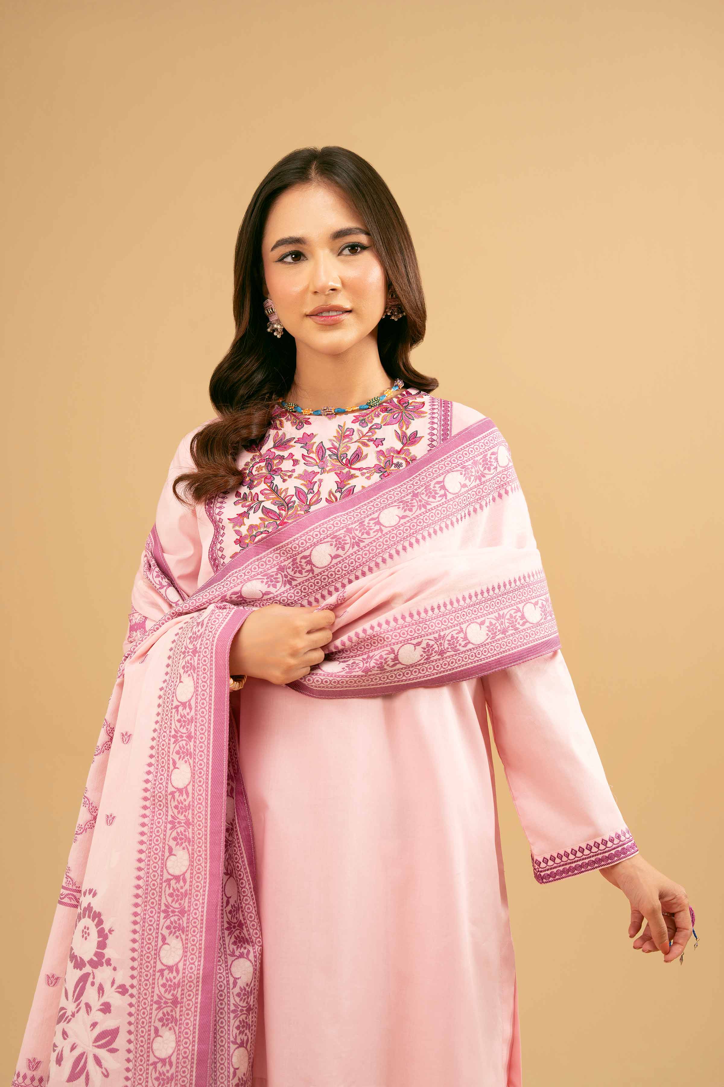 NishatUK - Pink Embroidered Cambric 3-piece ready to wear Suit