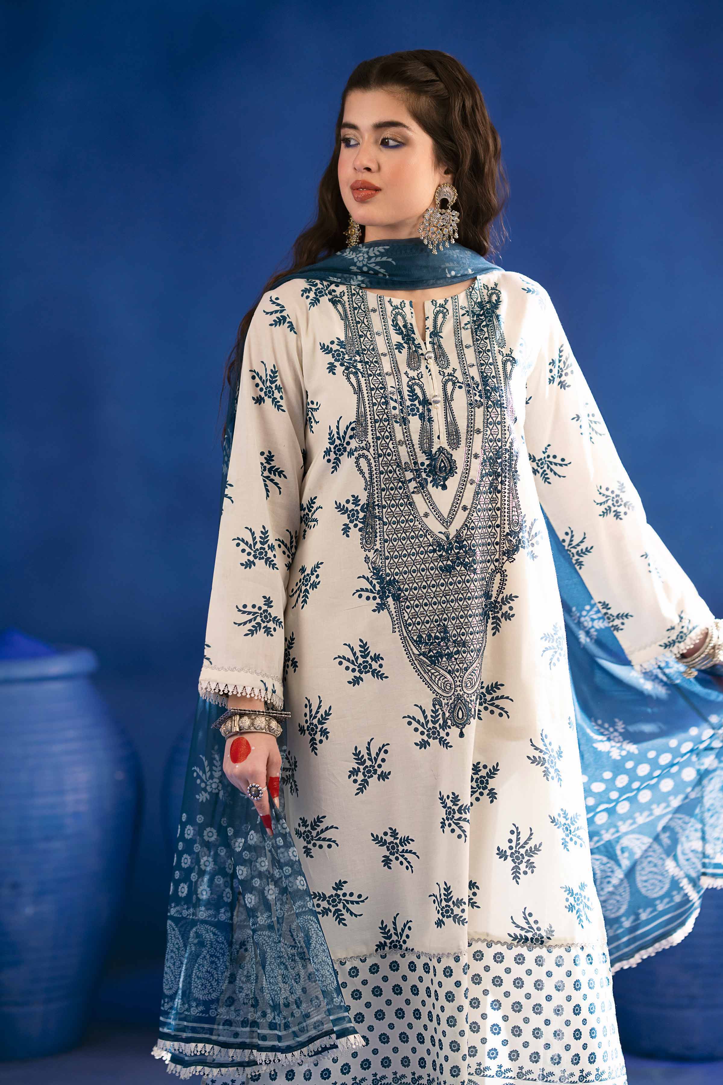NishatUK - White Embroidered Lawn 3-piece ready to wear Suit