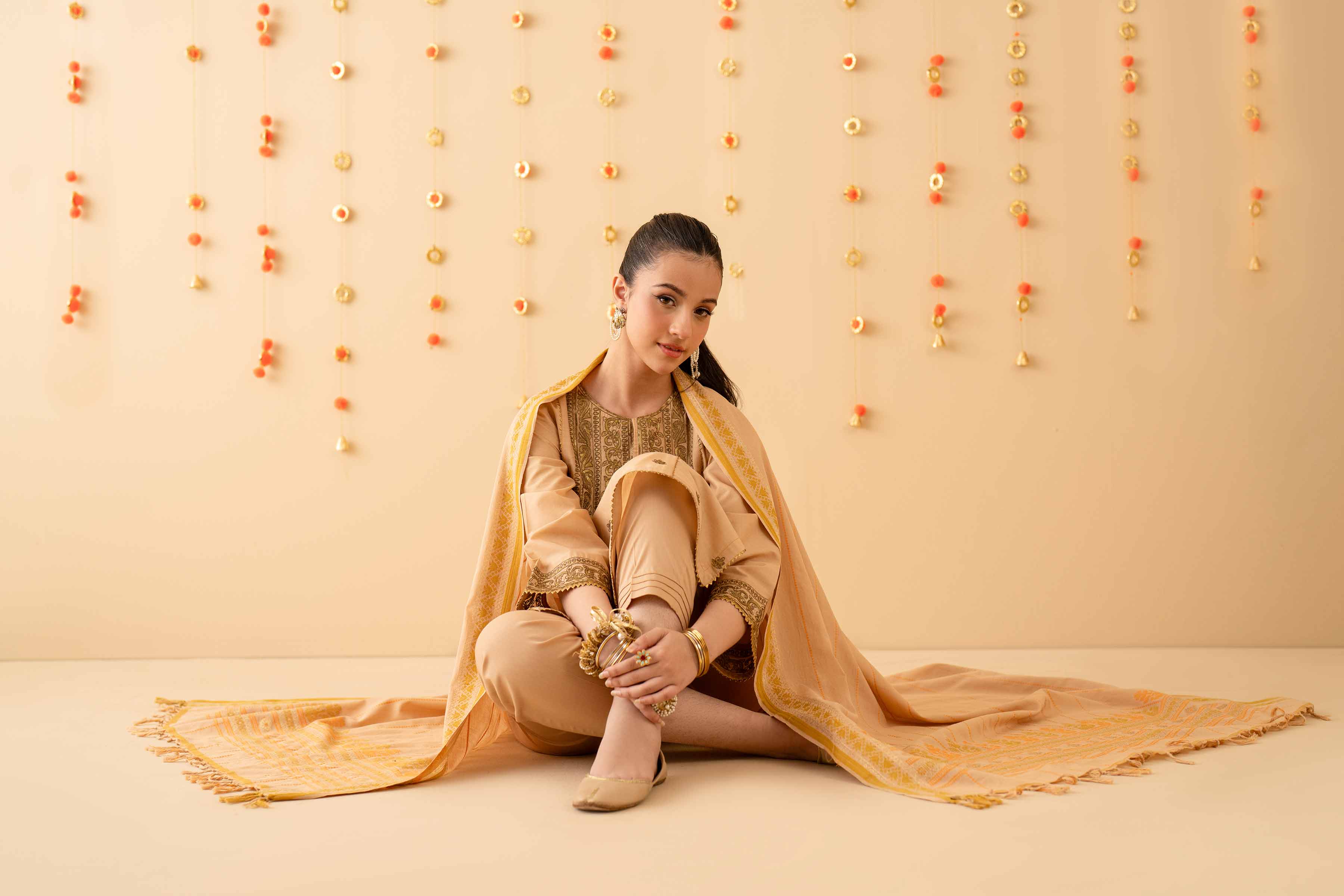 NishatUK - Beige Embroidered Cambric 3-piece ready to wear Suit