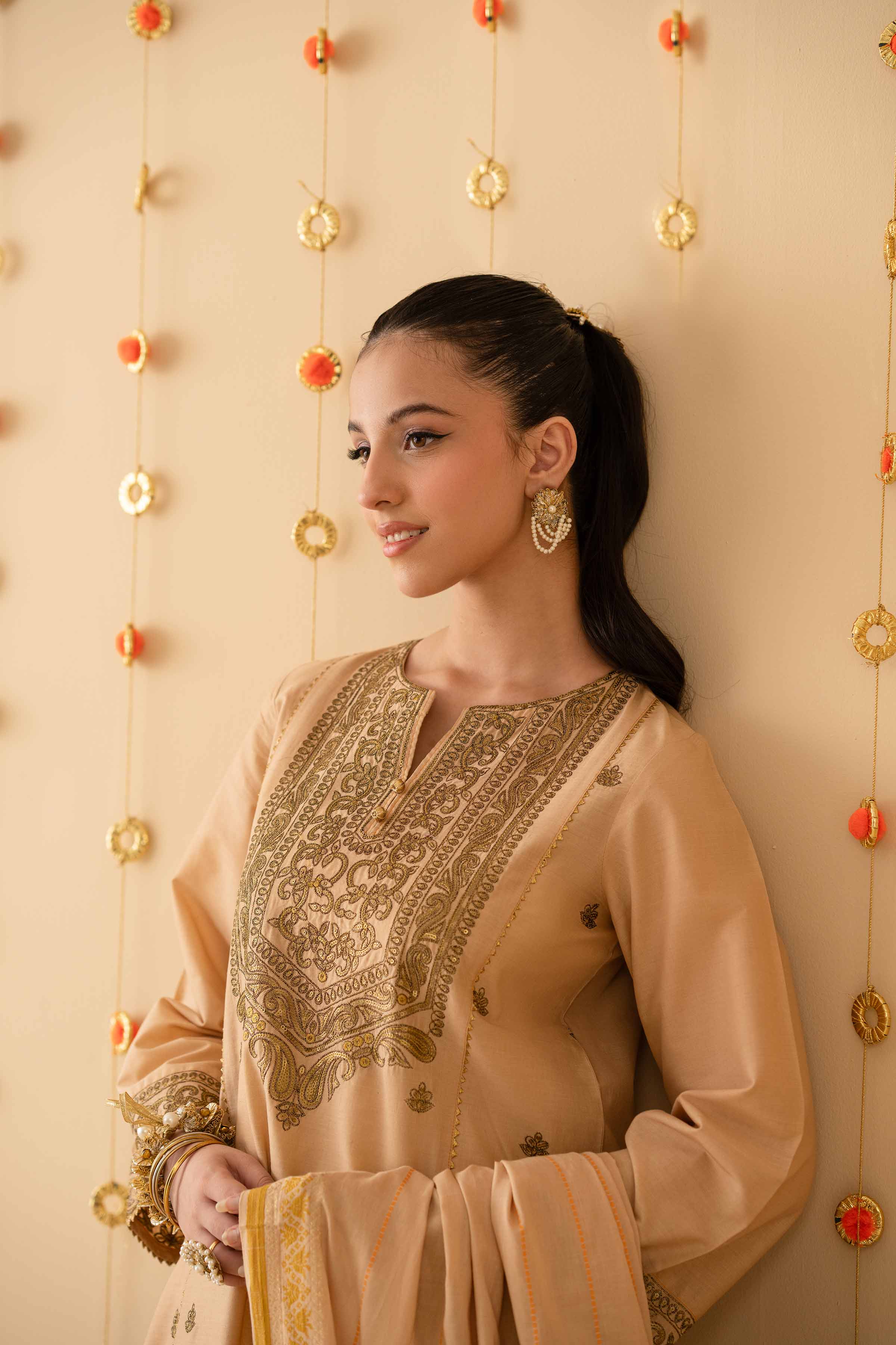 NishatUK - Beige Embroidered Cambric 3-piece ready to wear Suit