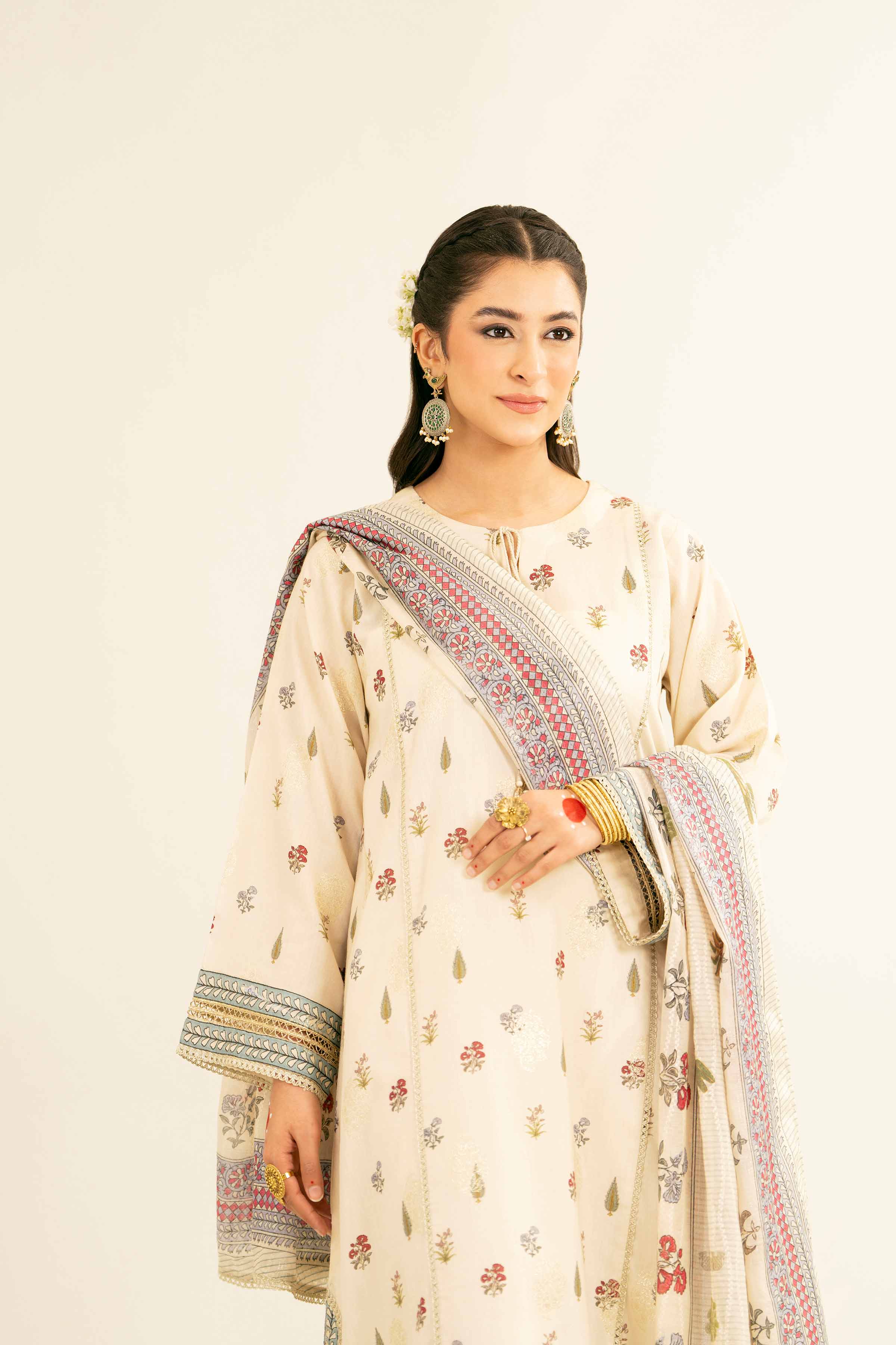 NishatUK - Off White Printed Jacquard 2-piece ready to wear Dress