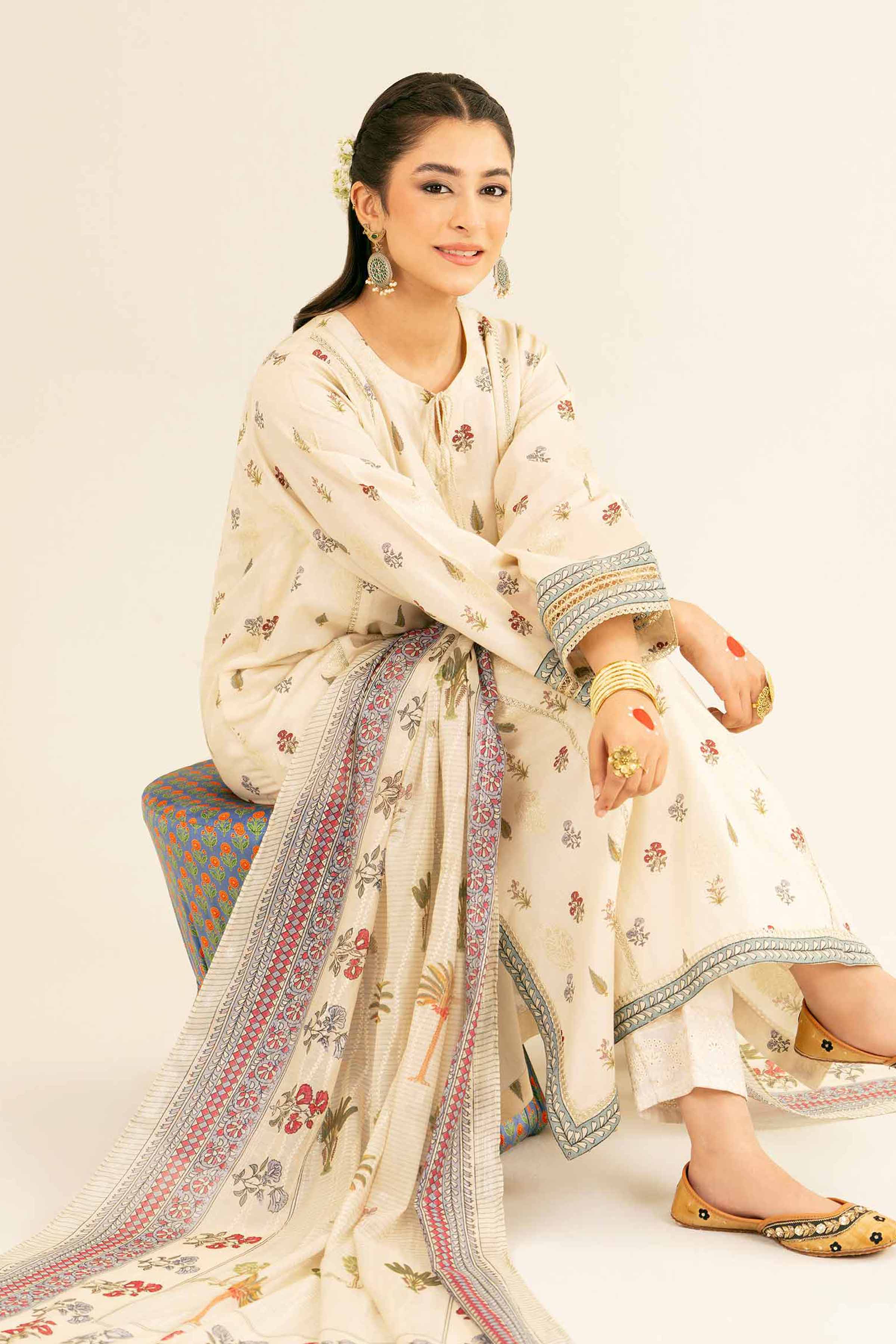 NishatUK - Off White Printed Jacquard 2-piece ready to wear Dress