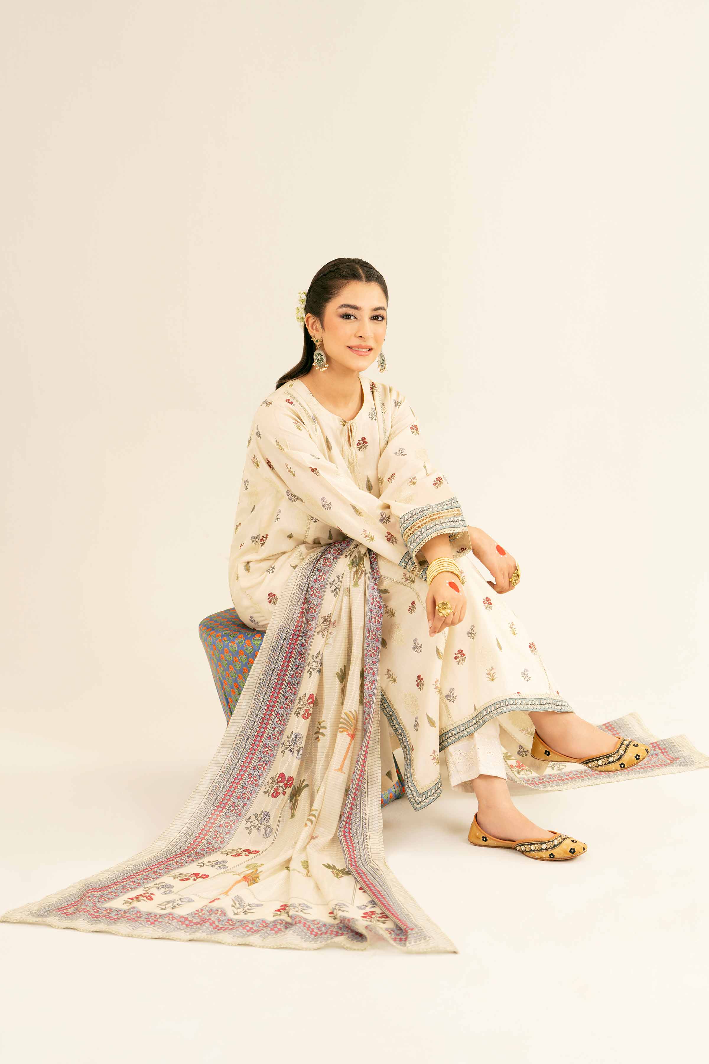 NishatUK - Off White Printed Jacquard 2-piece ready to wear Dress