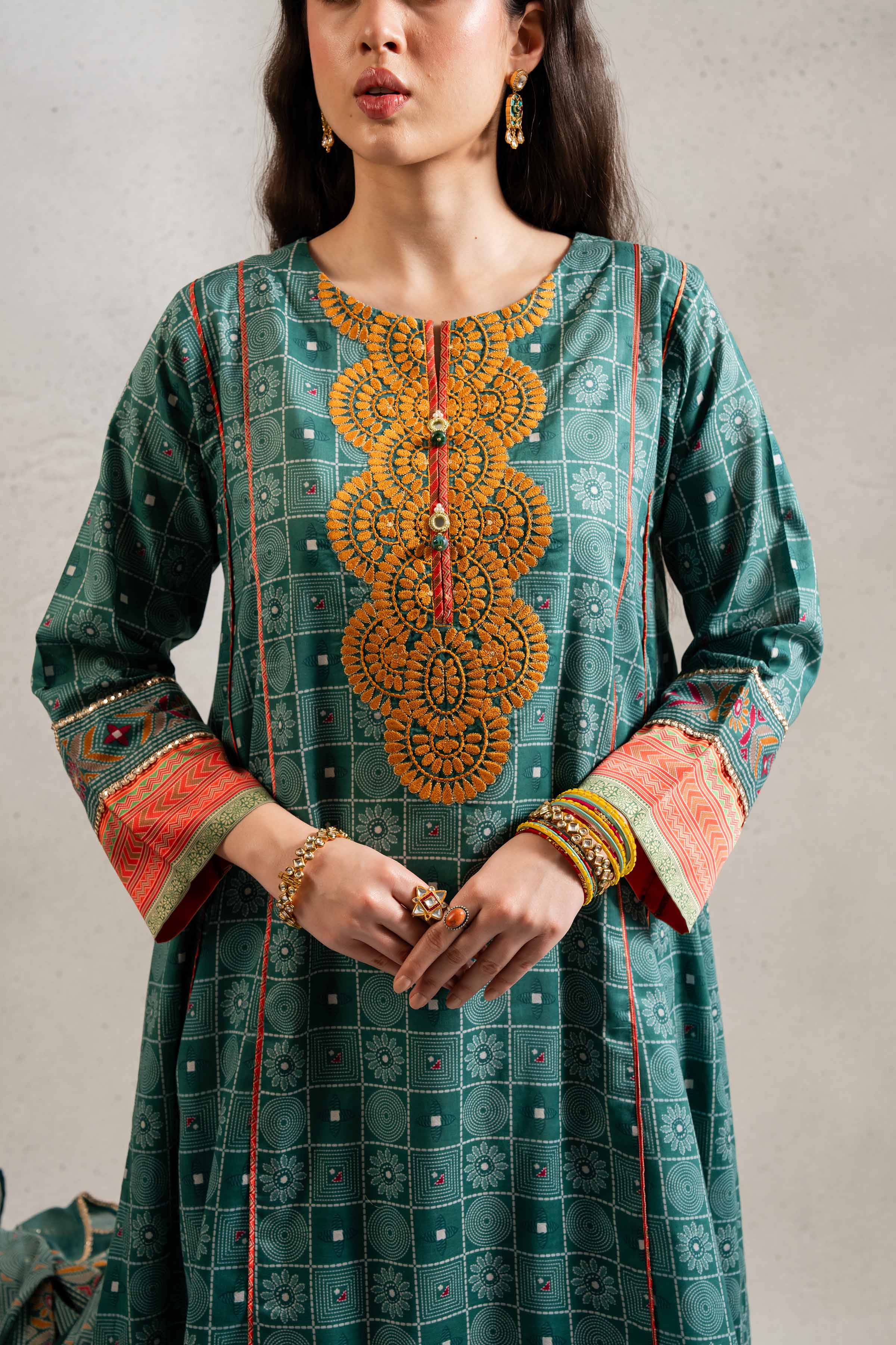 NishatUK - Brown Embroidered Lawn 3-piece ready to wear Suit