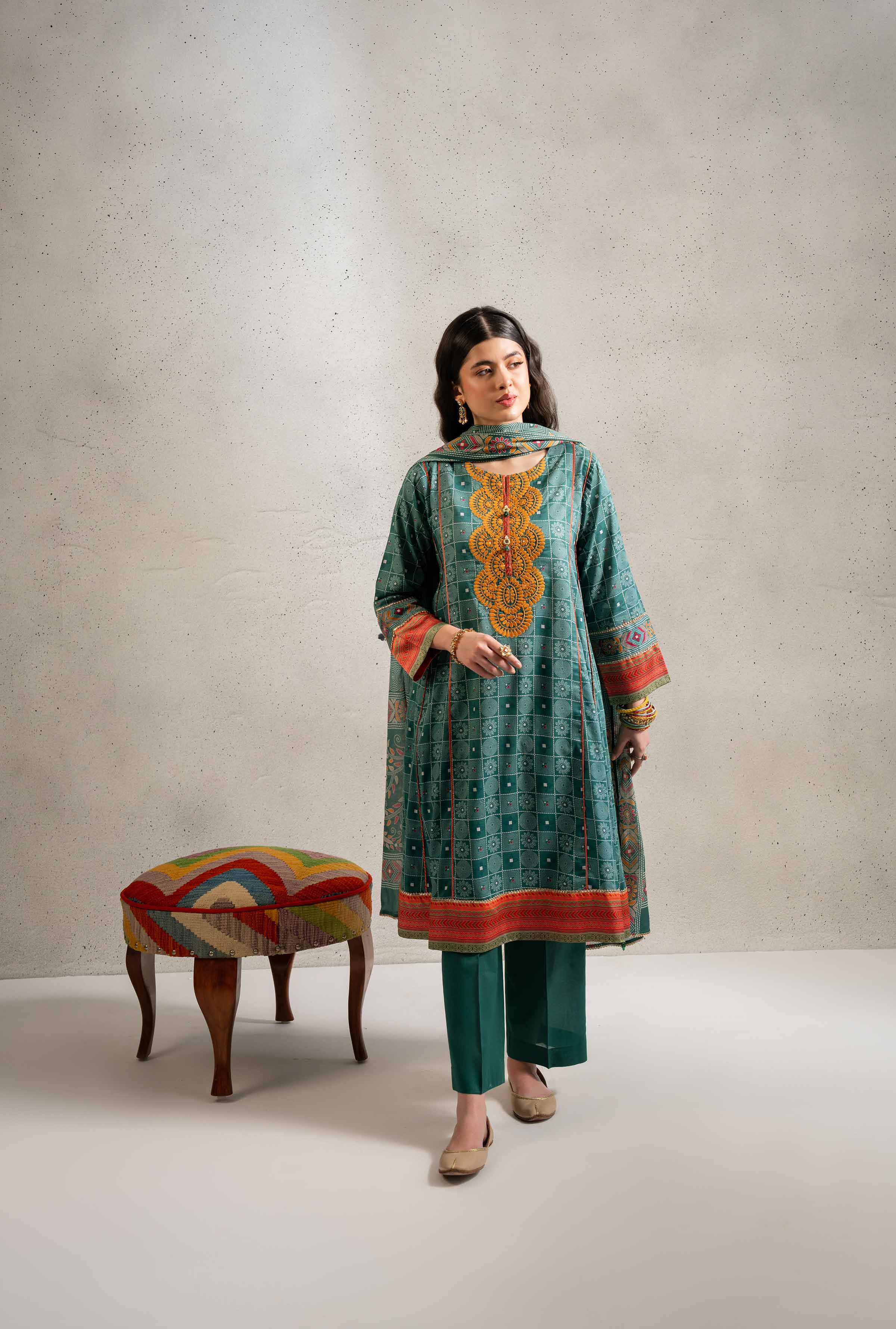 NishatUK - Brown Embroidered Lawn 3-piece ready to wear Suit