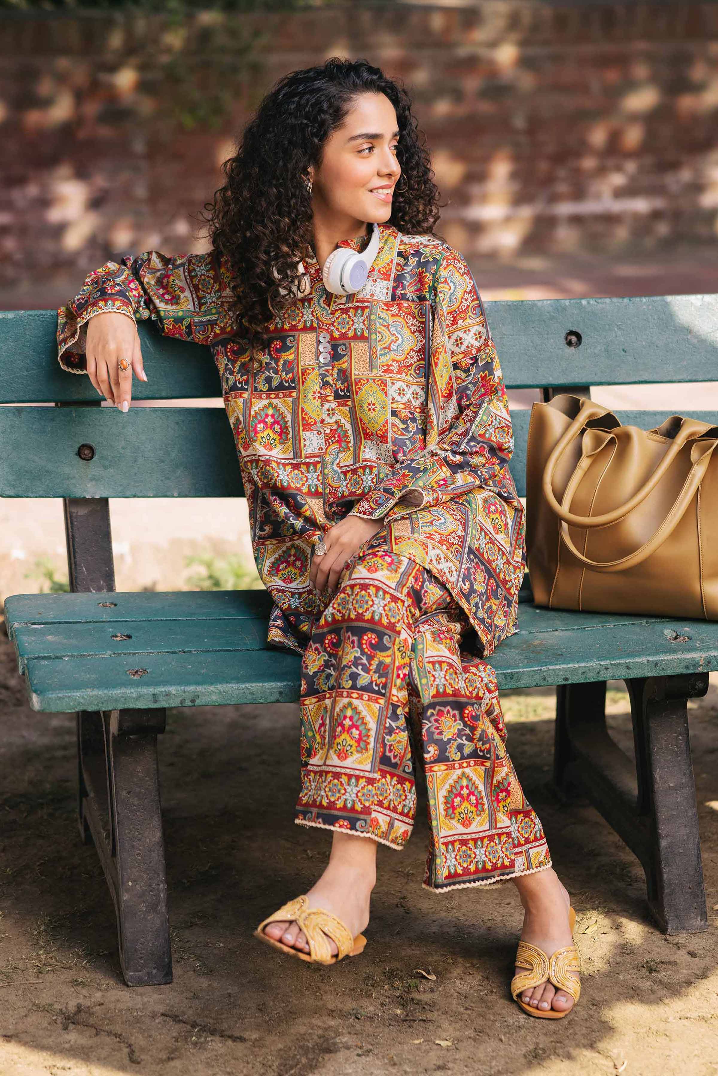 NishatUK - Brown Printed Crepe 2-piece ready to wear Dress
