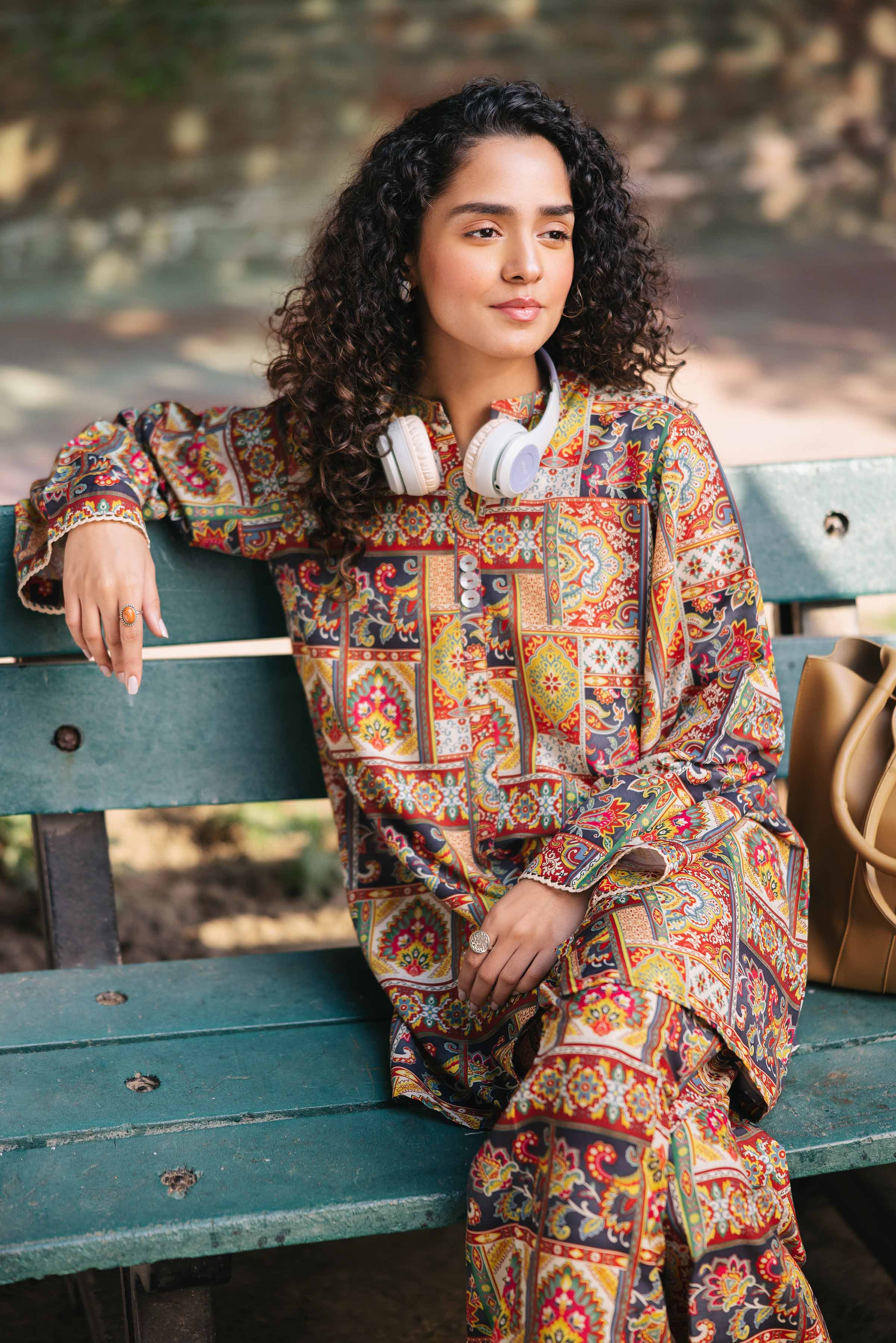 NishatUK - Brown Printed Crepe 2-piece ready to wear Dress