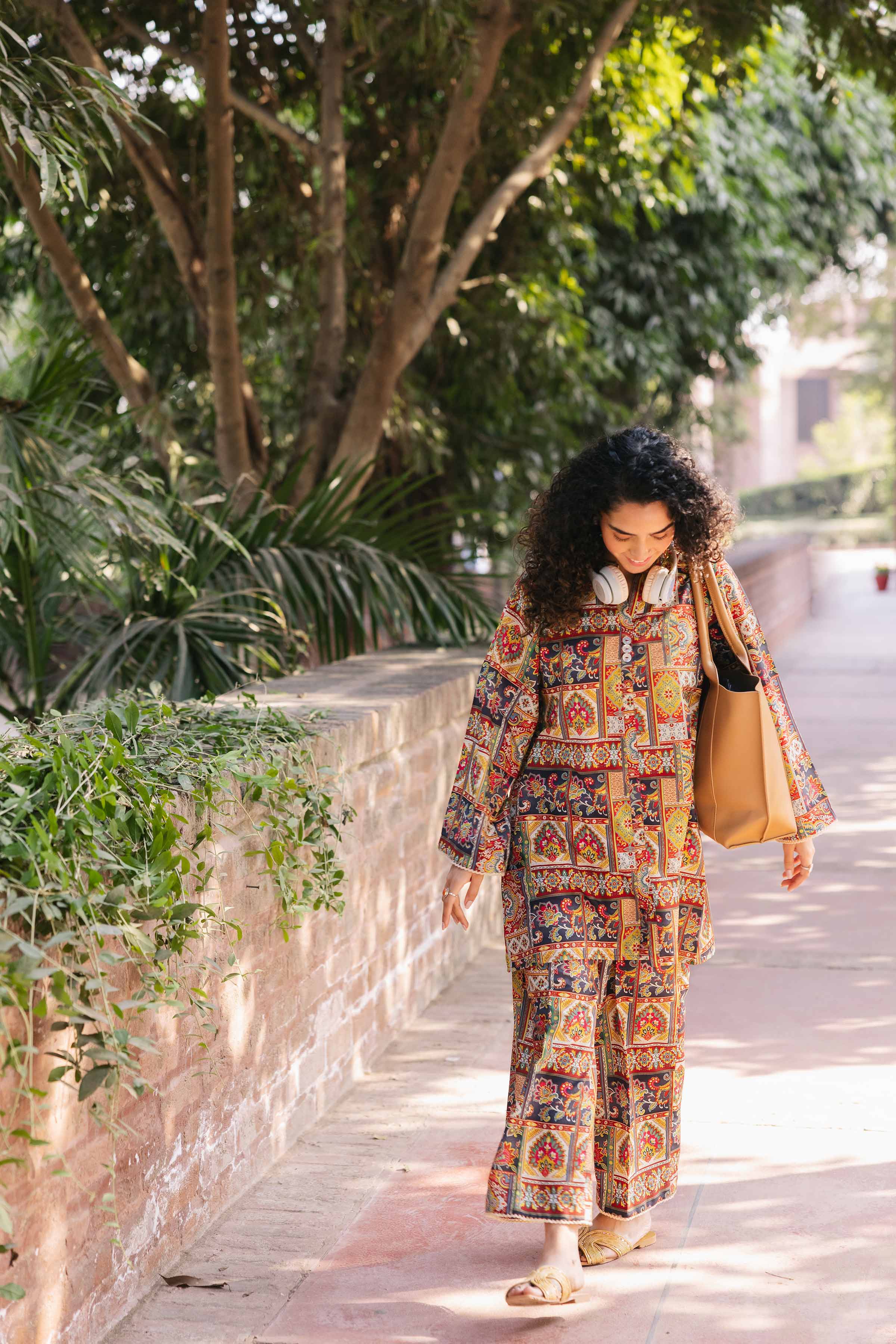 NishatUK - Brown Printed Crepe 2-piece ready to wear Dress