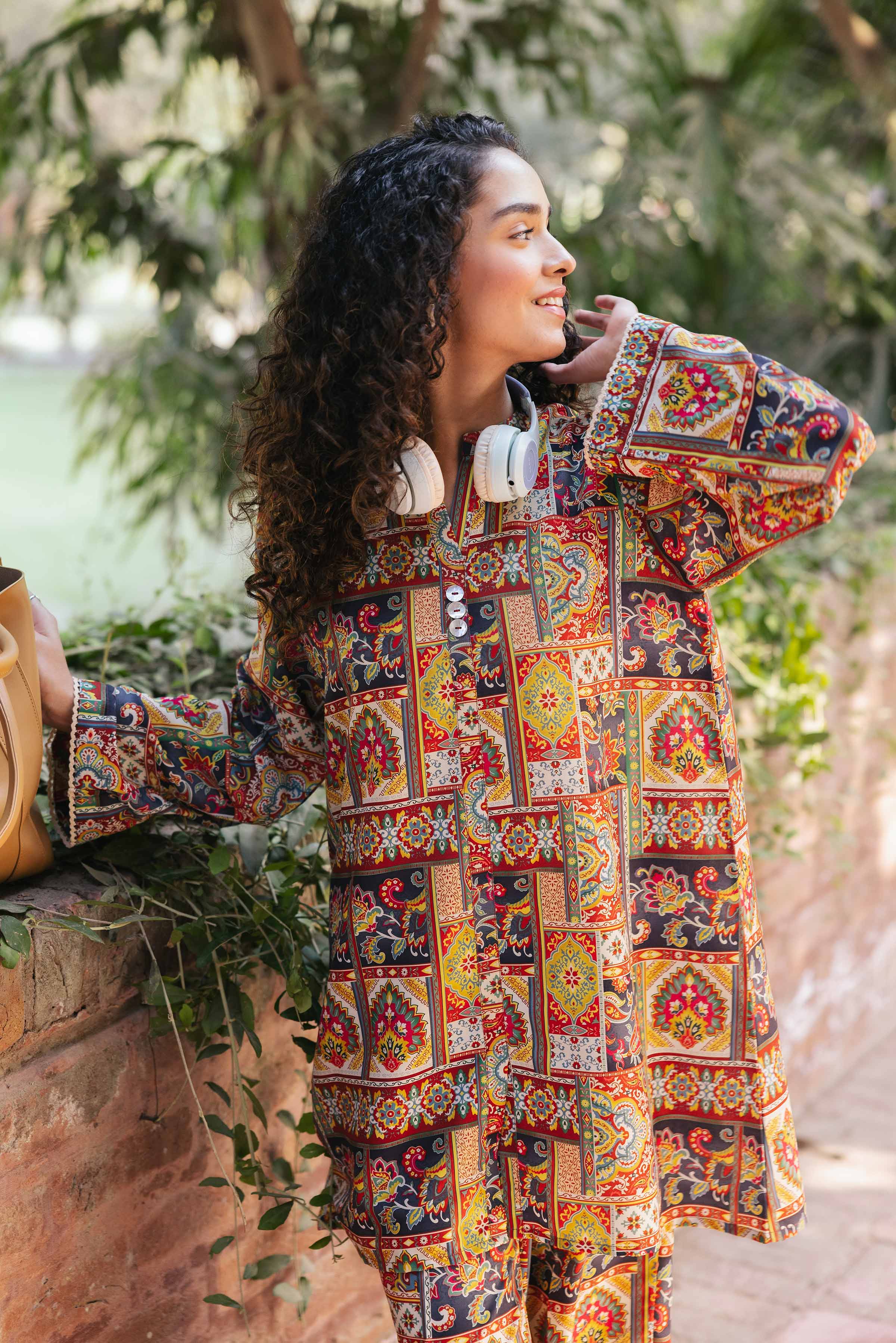 NishatUK - Brown Printed Crepe 2-piece ready to wear Dress
