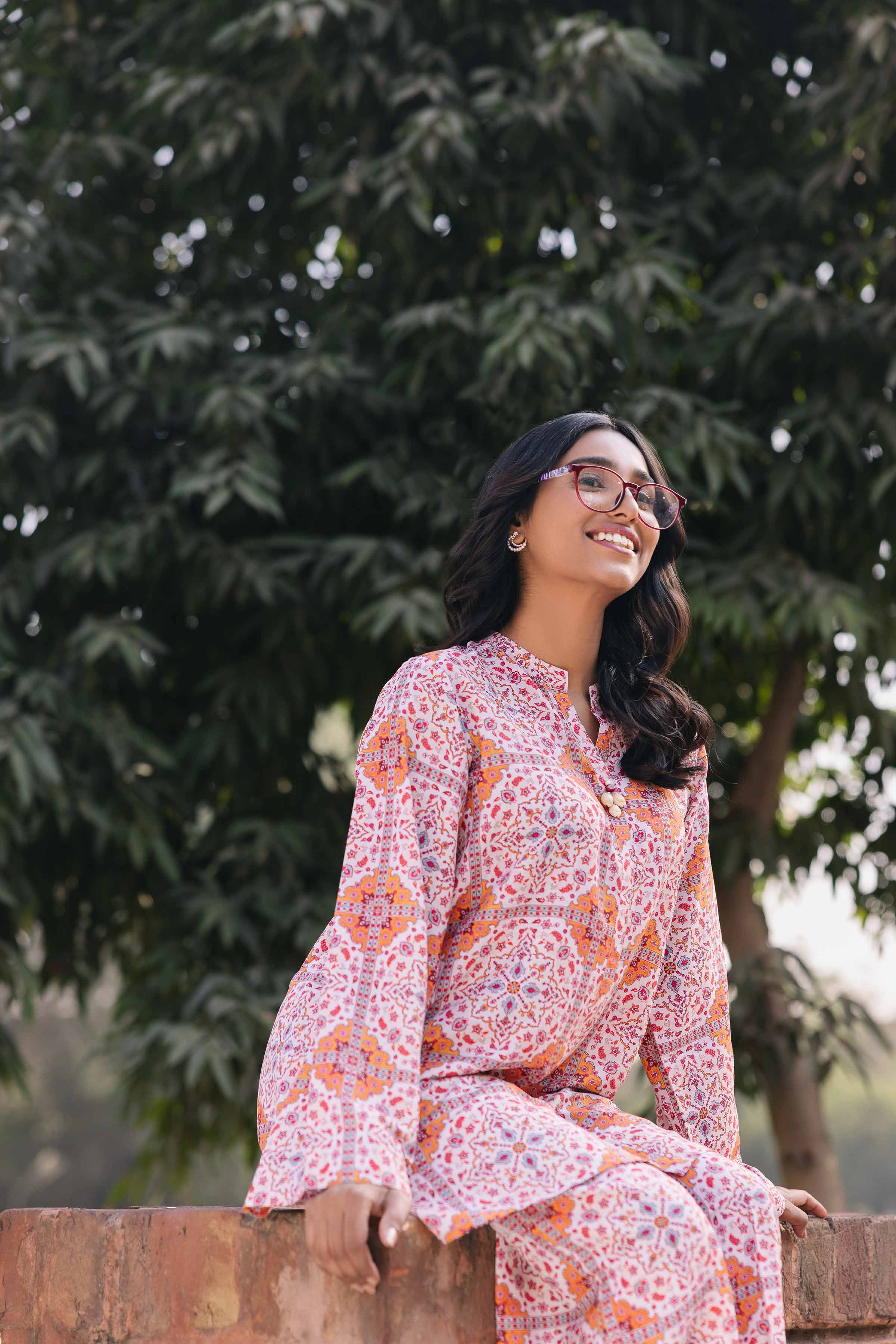 NishatUK - Brown Printed Crepe 2-piece ready to wear Dress