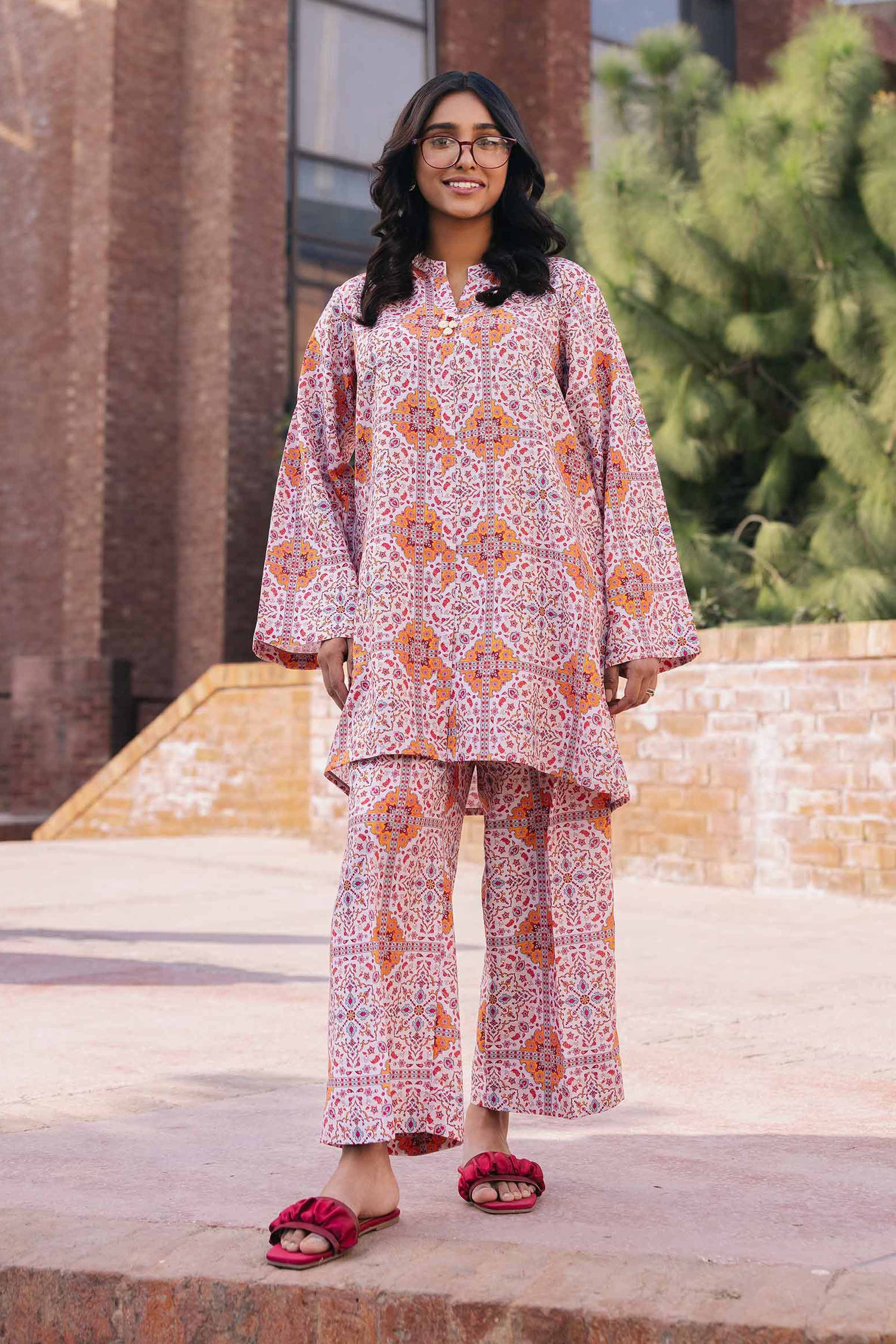 NishatUK - Brown Printed Crepe 2-piece ready to wear Dress