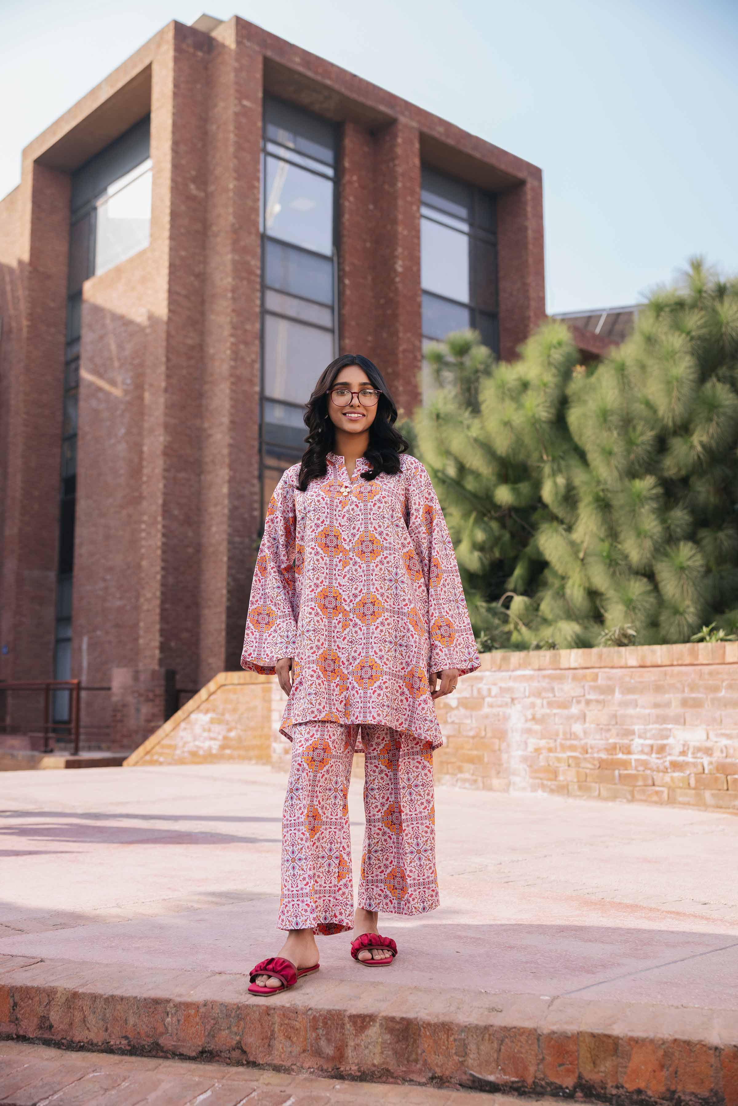NishatUK - Brown Printed Crepe 2-piece ready to wear Dress