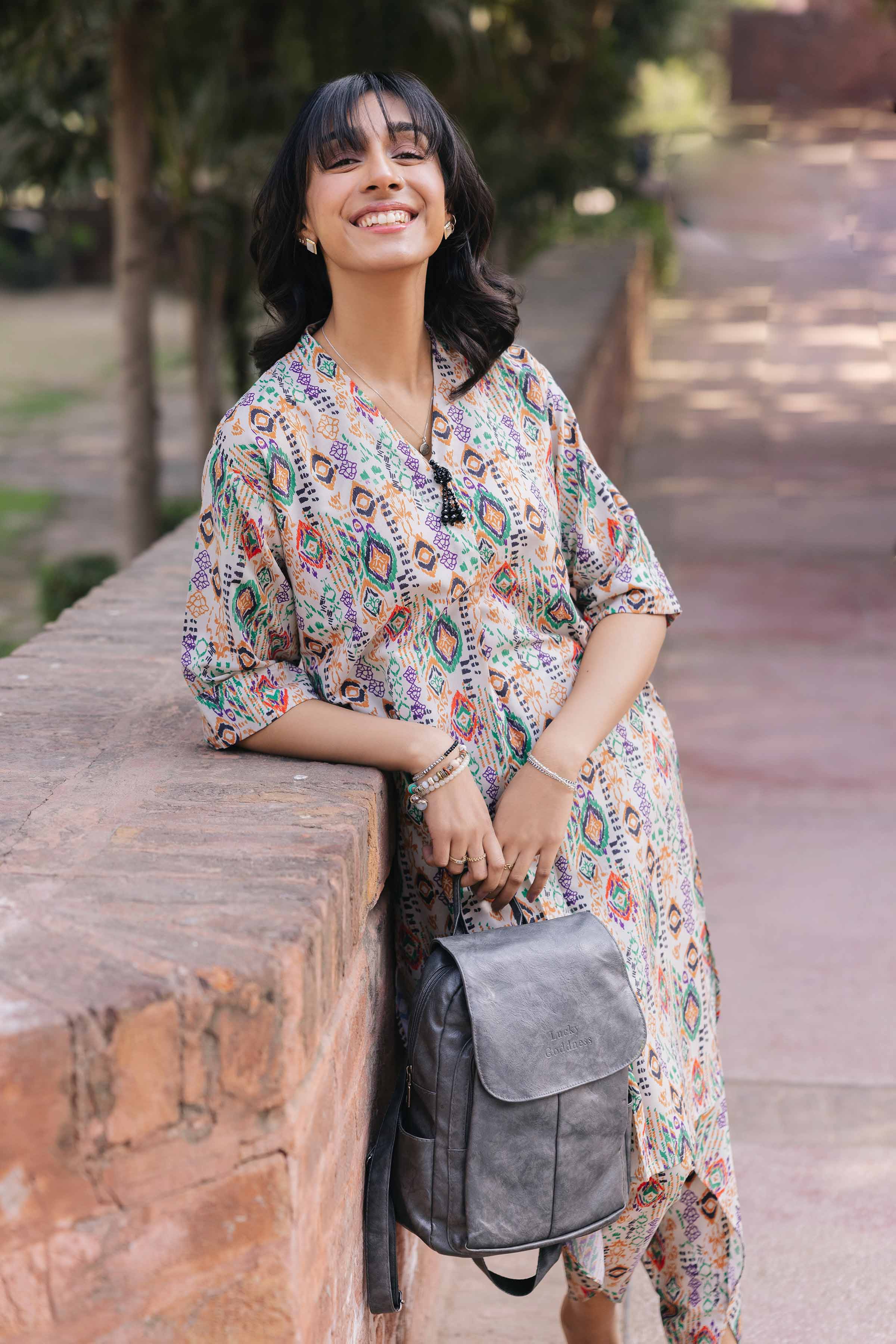 NishatUK - Brown Printed Crepe 2-piece ready to wear Dress