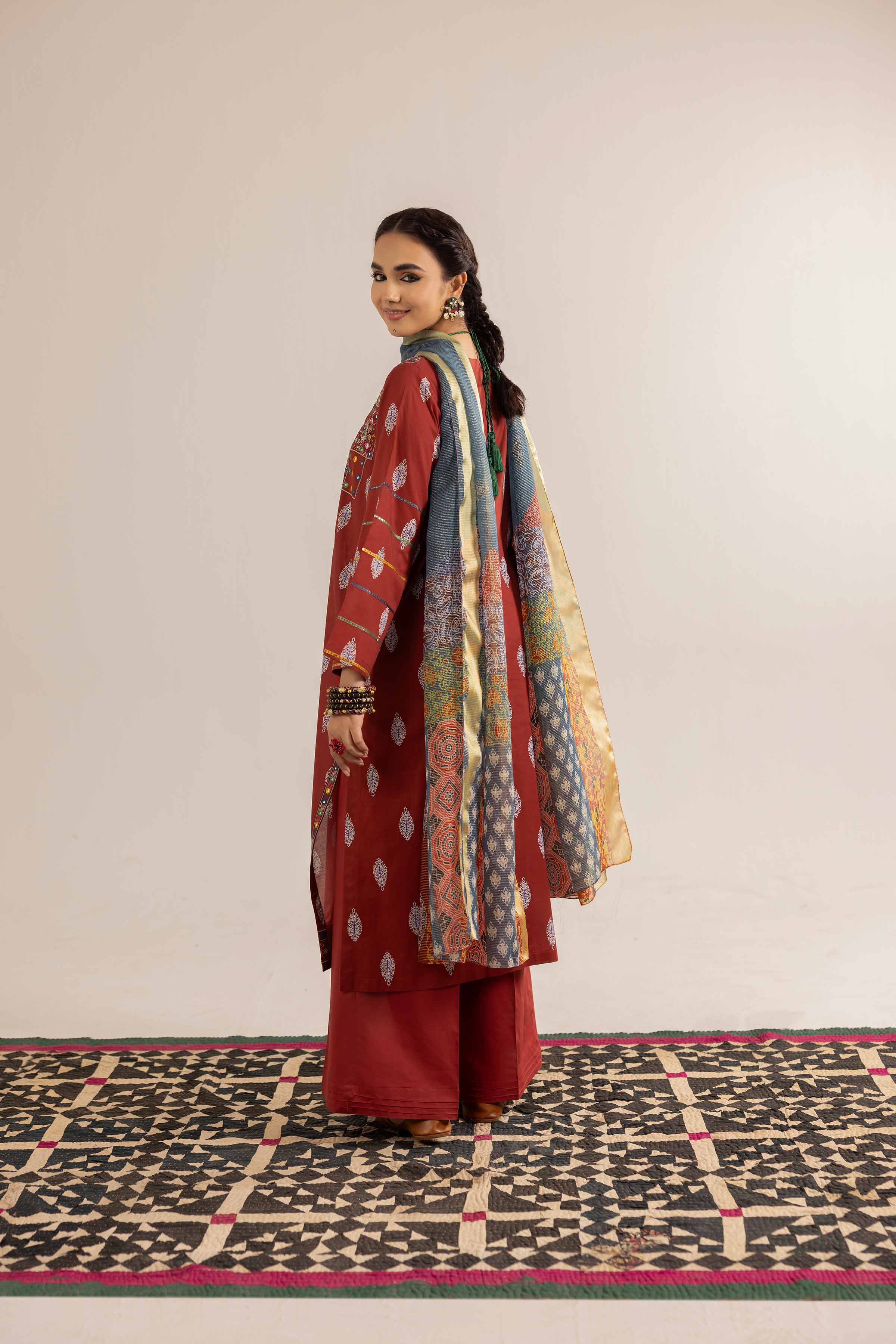NishatUK - Brown Embroidered Lawn 3-piece ready to wear Suit