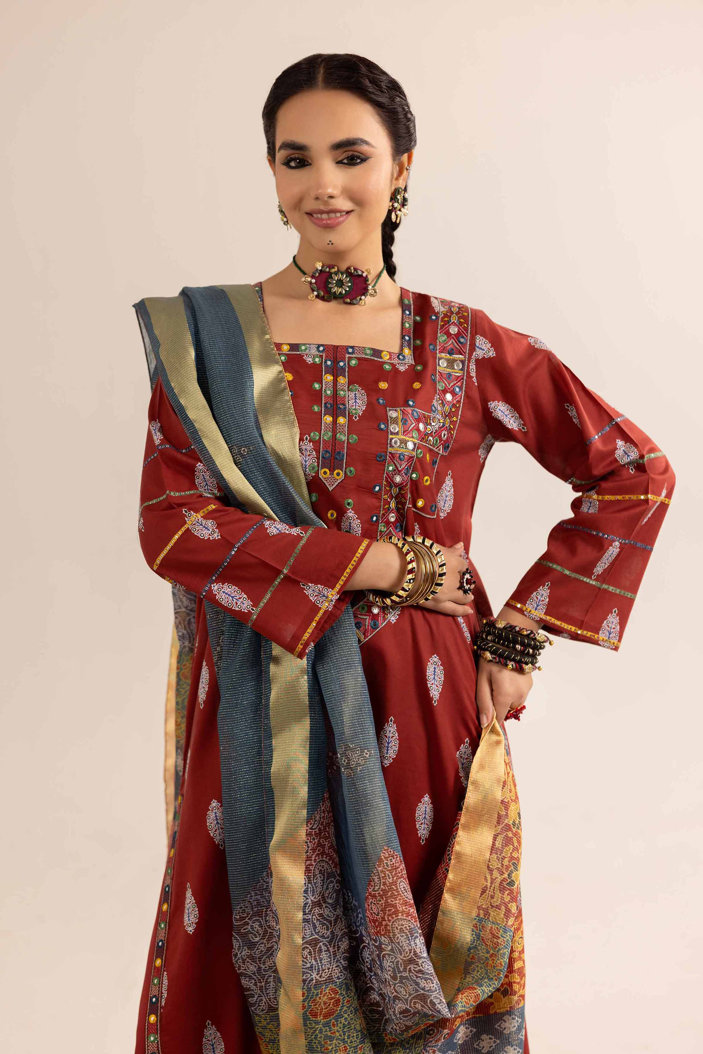 NishatUK - Brown Embroidered Lawn 3-piece ready to wear Suit