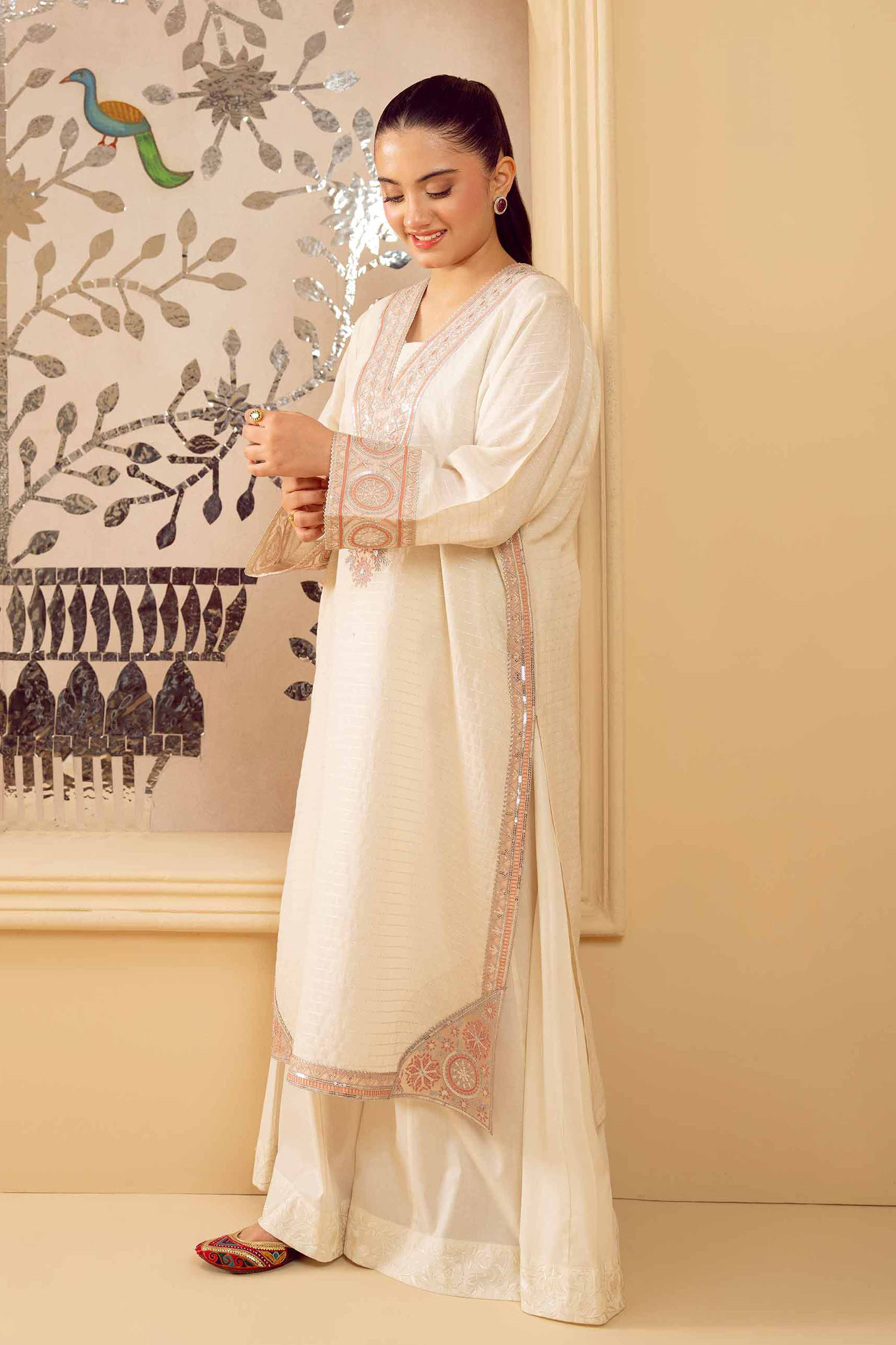 NishatUK - White Embroidered Jacquard 1-piece ready to wear Shirt