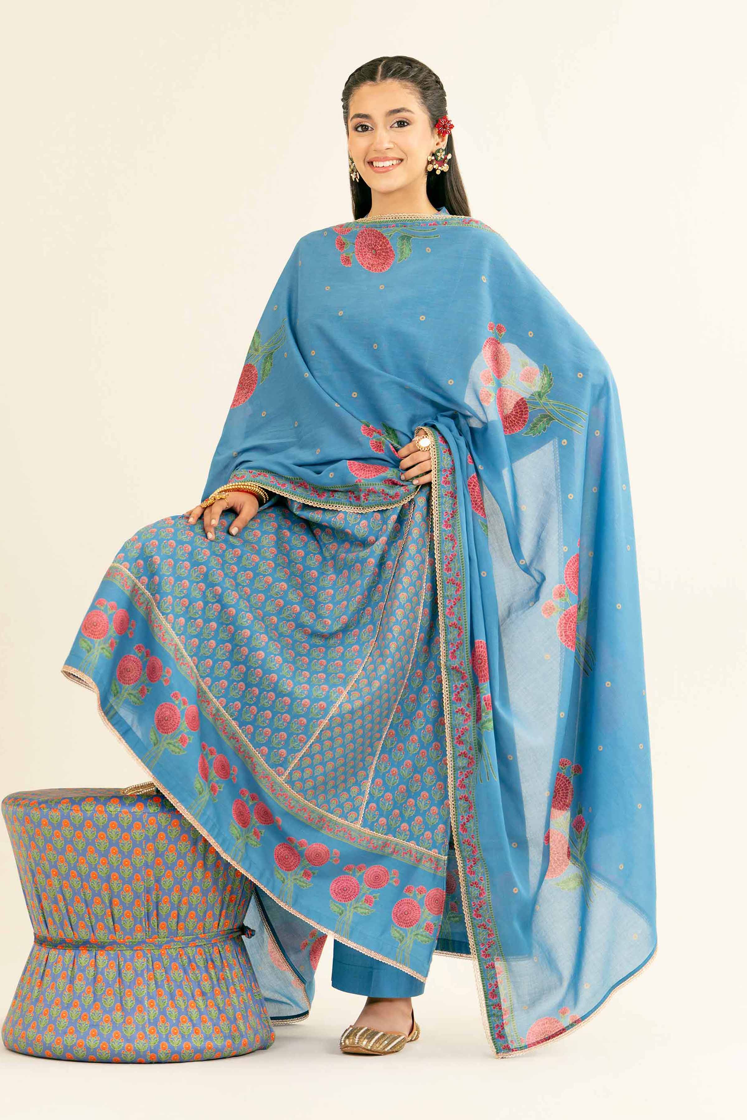 NishatUK - Brown Printed Lawn 3-piece ready to wear Suit