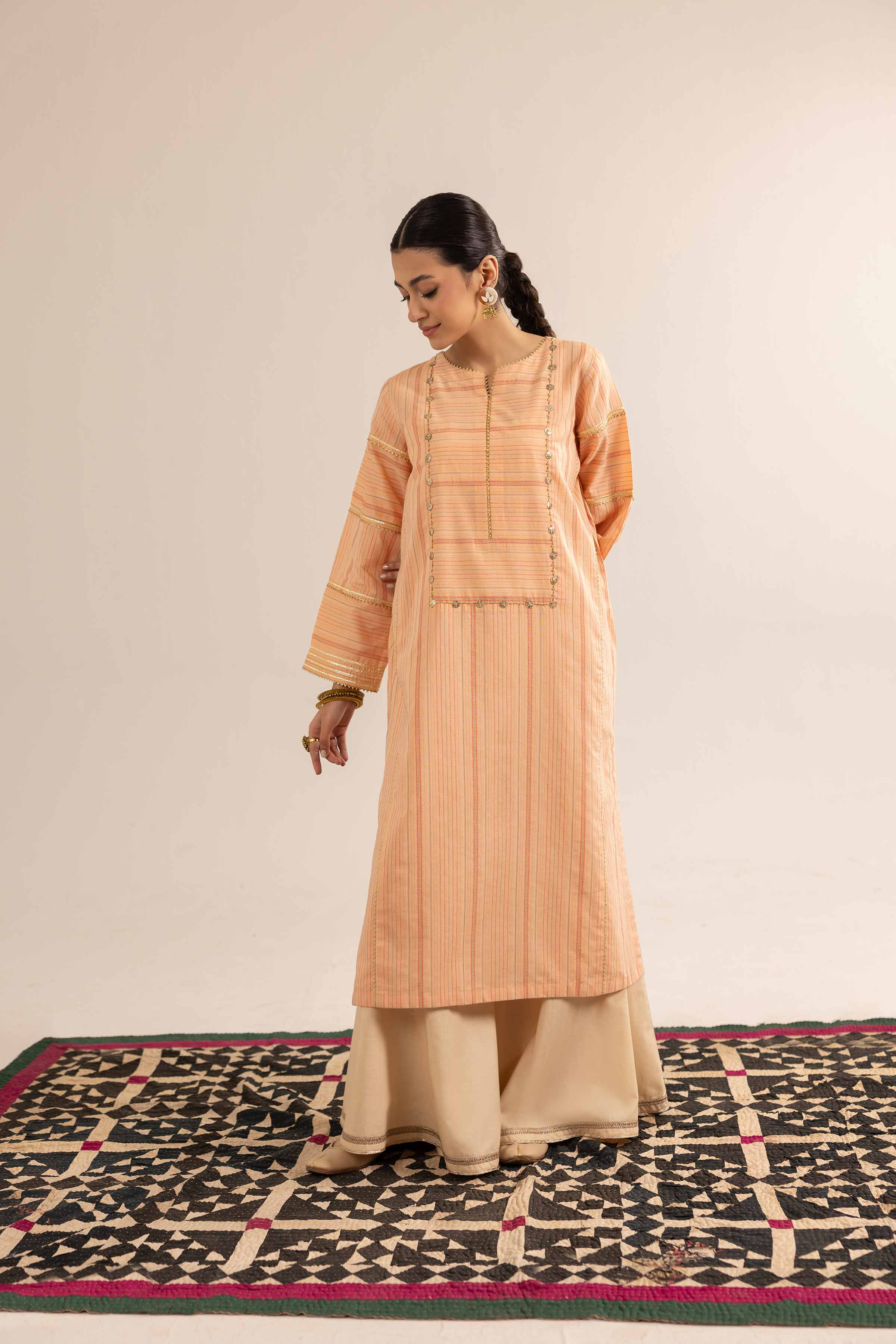 NishatUK - Peach Solids Jacquard 1-piece ready to wear Kurta