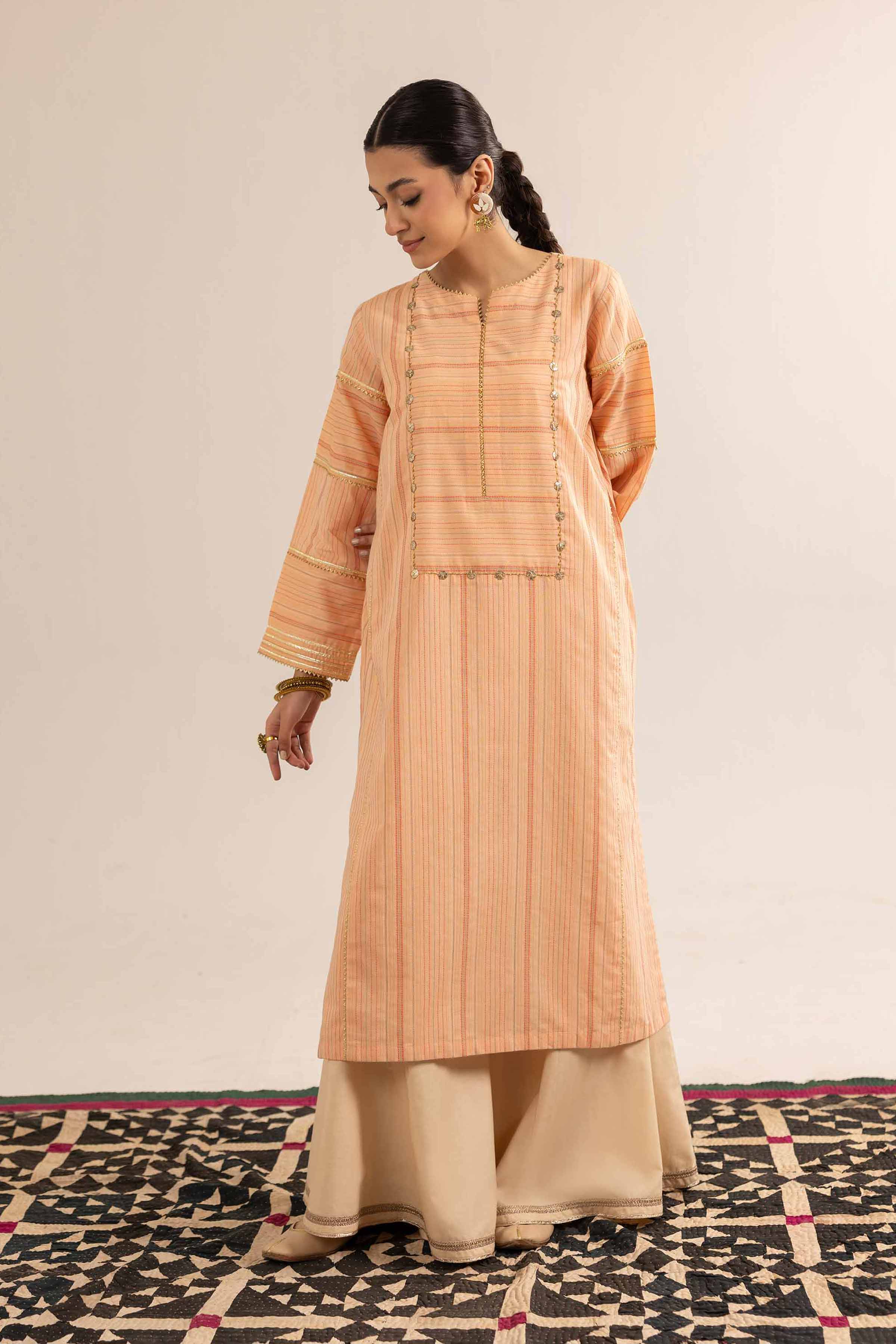 NishatUK - Peach Solids Jacquard 1-piece ready to wear Kurta