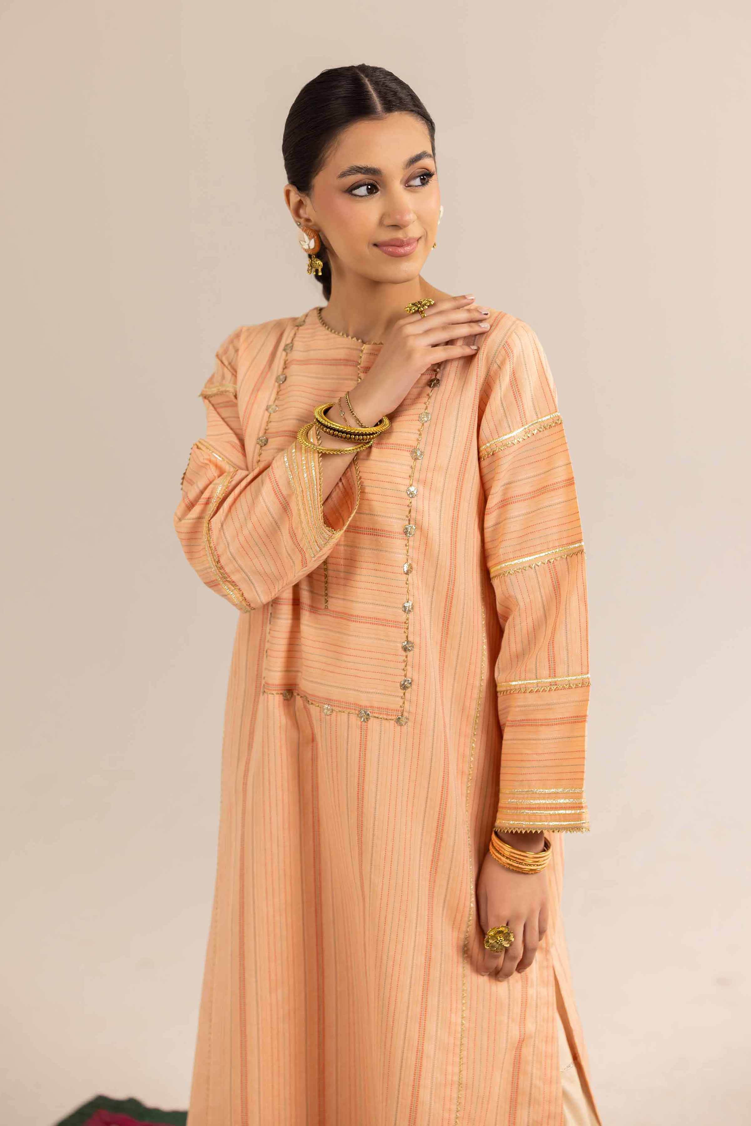 NishatUK - Peach Solids Jacquard 1-piece ready to wear Kurta