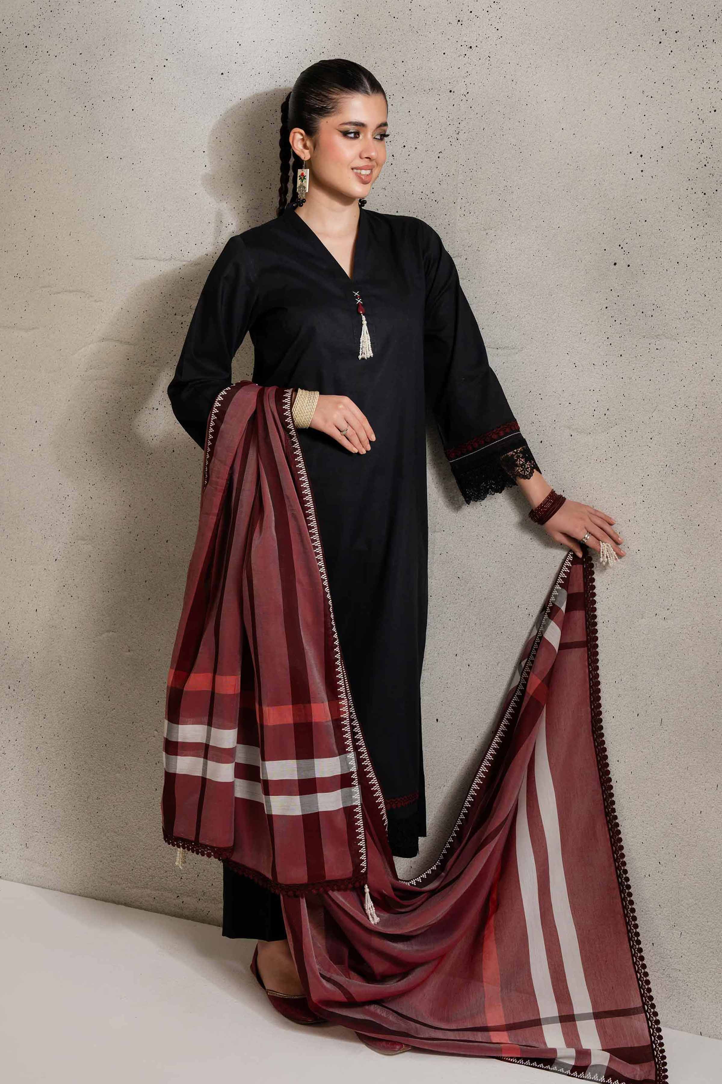 NishatUK - Black Solids Cambric 3-piece ready to wear Suit
