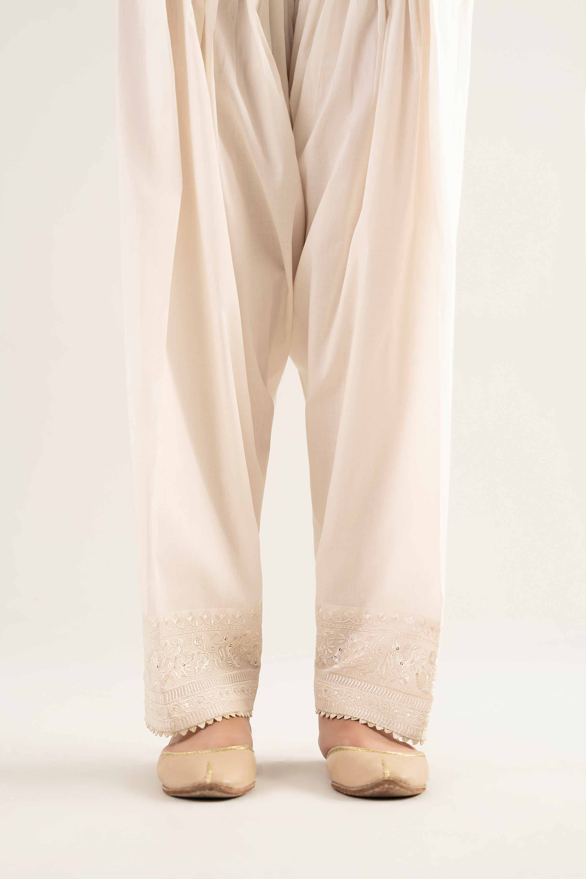 NishatUK - Off White Embroidered Cambric 1-piece ready to wear Shalwar
