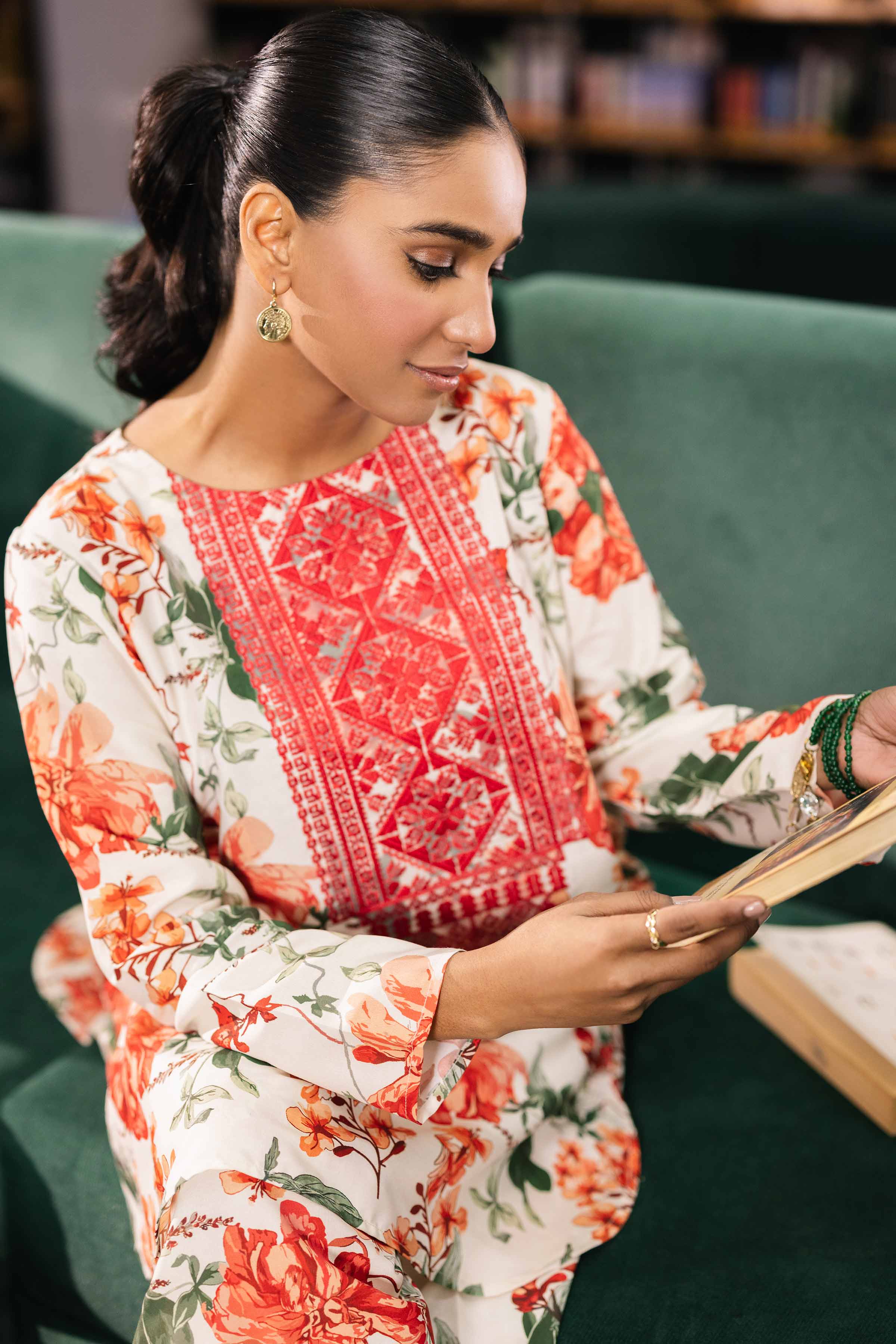 NishatUK - Brown Embroidered Crepe 2-piece ready to wear Dress