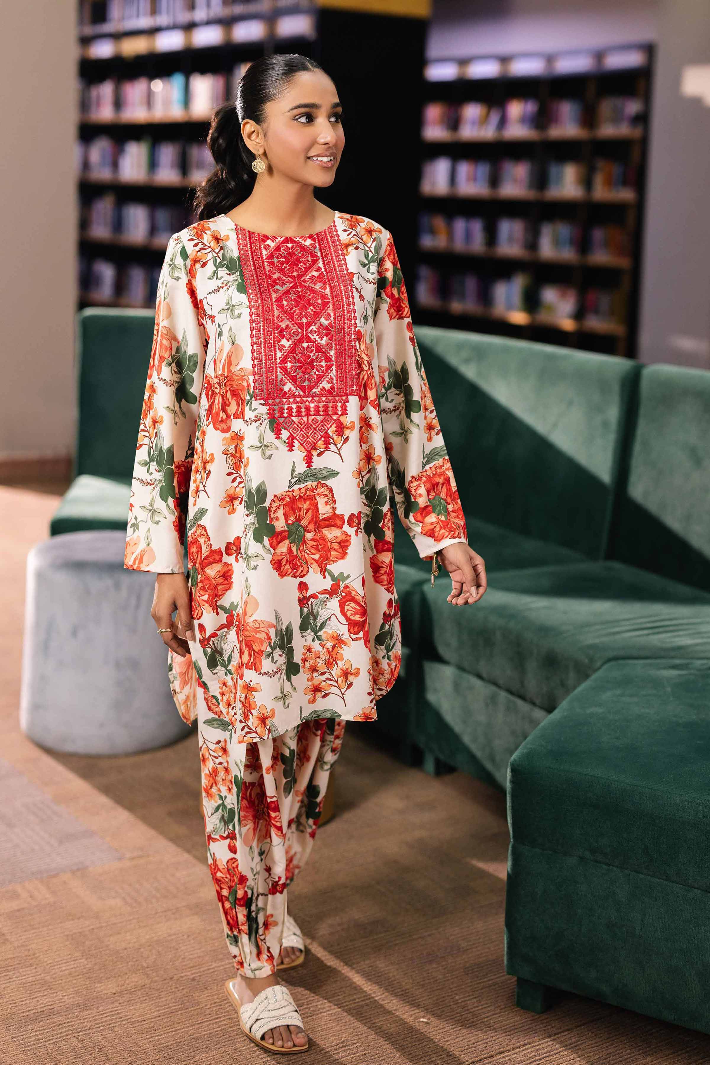 NishatUK - Brown Embroidered Crepe 2-piece ready to wear Dress