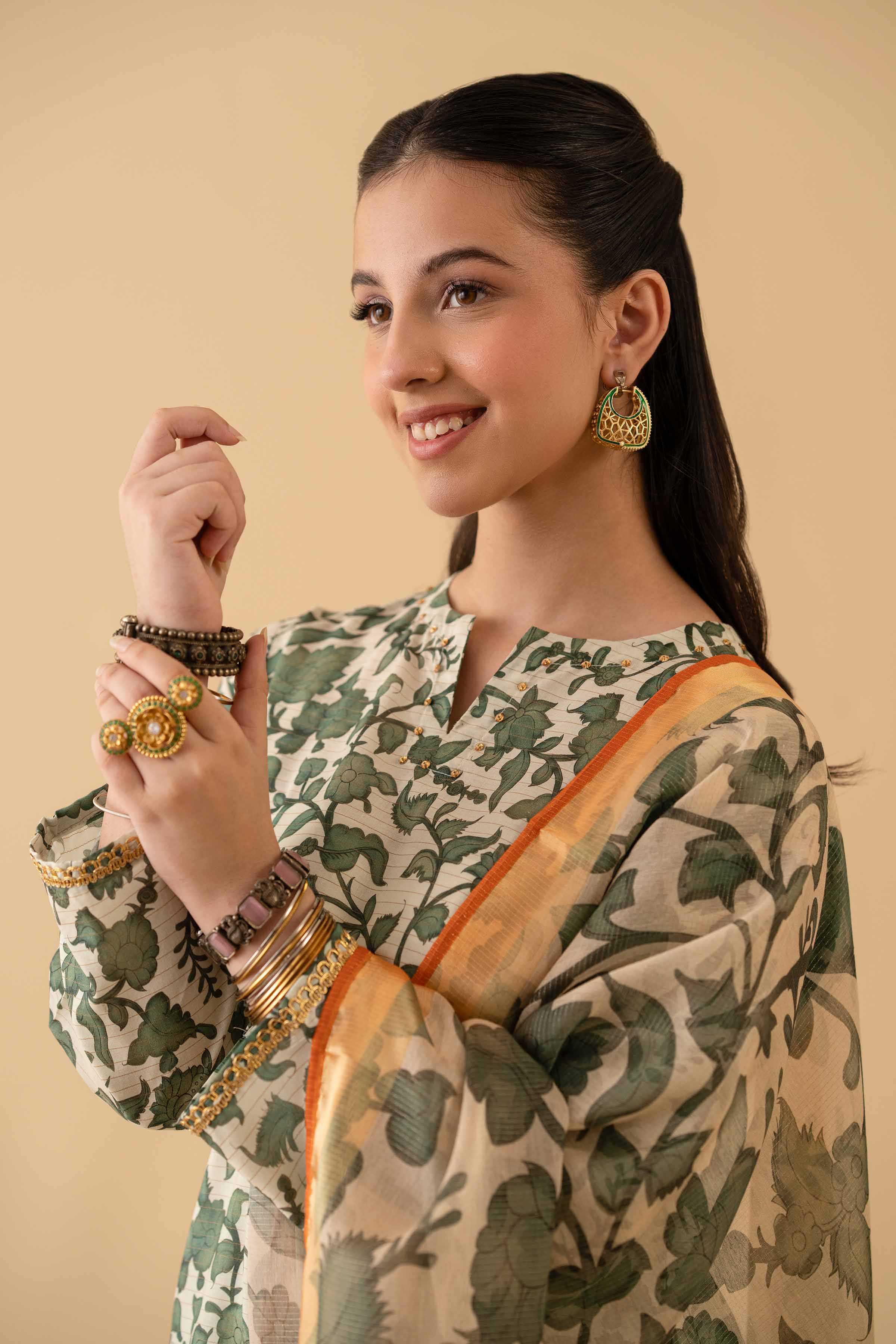 NishatUK - Green Printed Lawn 3-piece ready to wear Suit