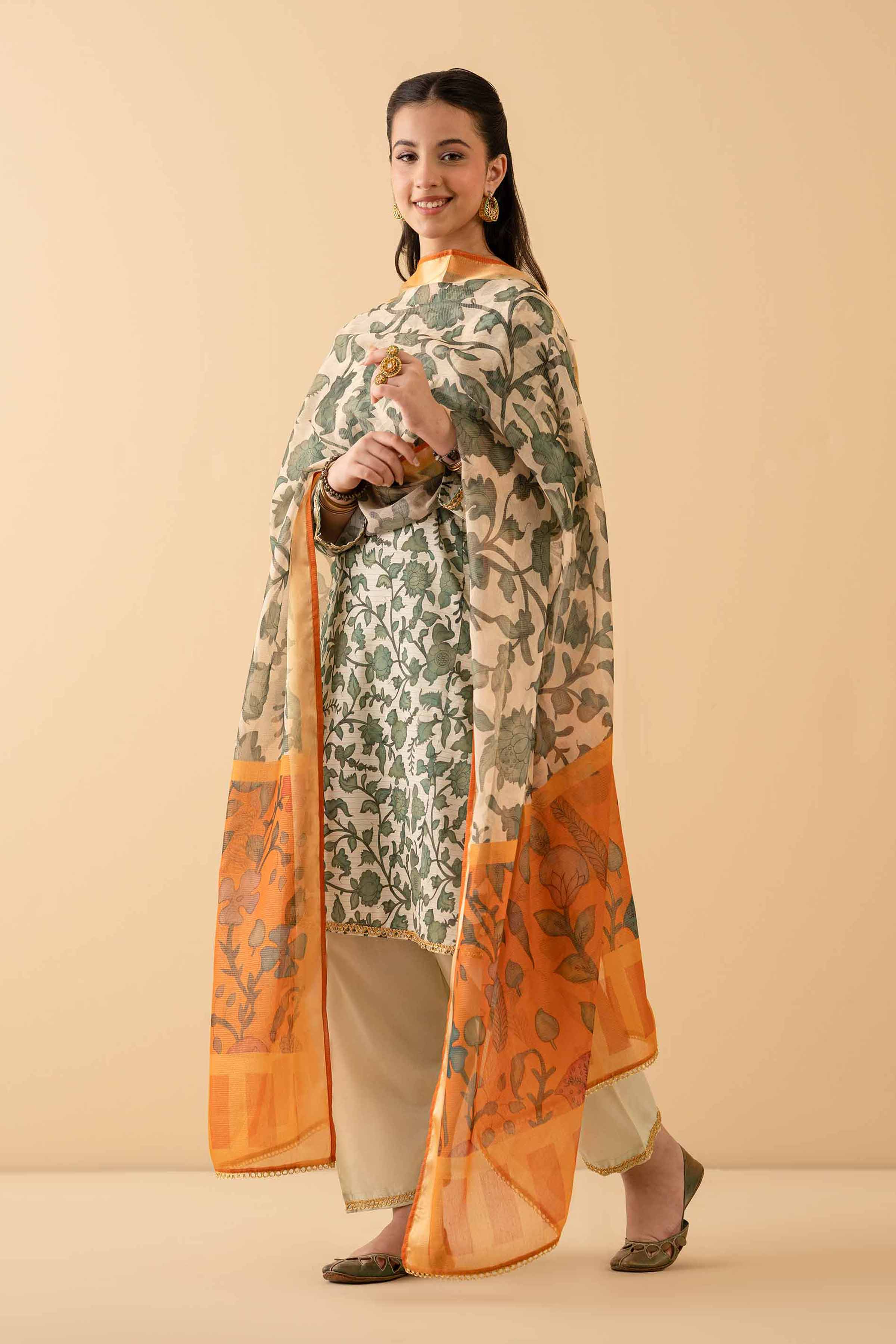 NishatUK - Green Printed Lawn 3-piece ready to wear Suit
