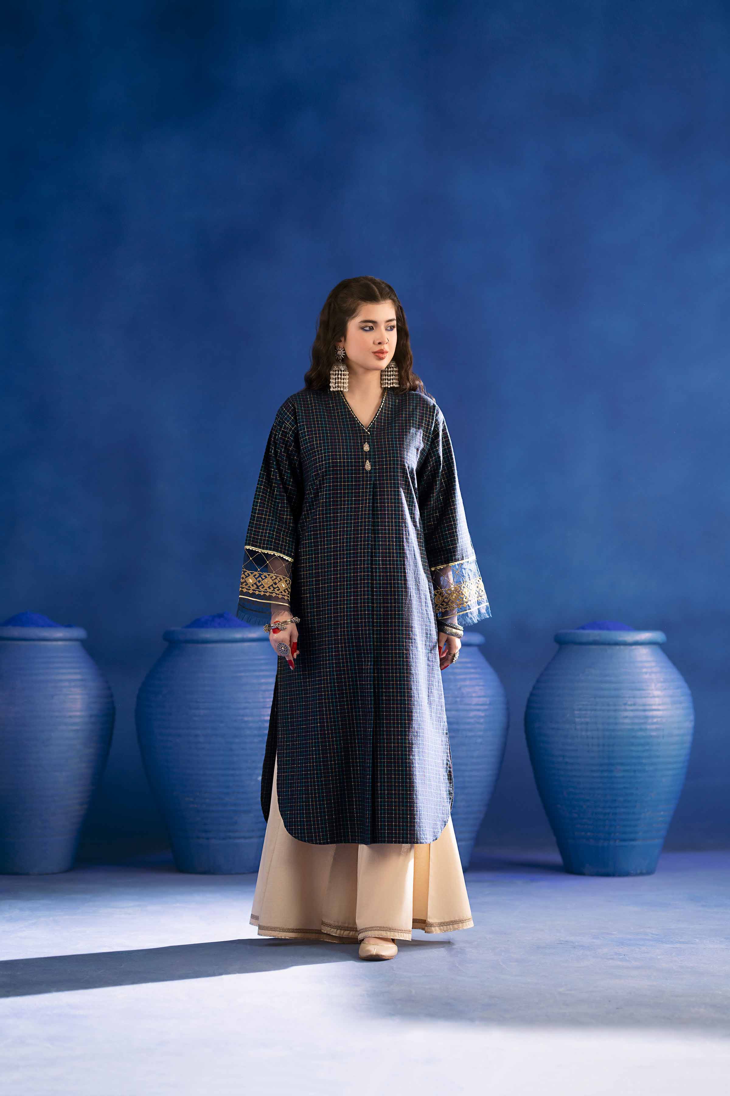 NishatUK - Brown Embroidered Yarn Dyed 1-piece ready to wear Shirt