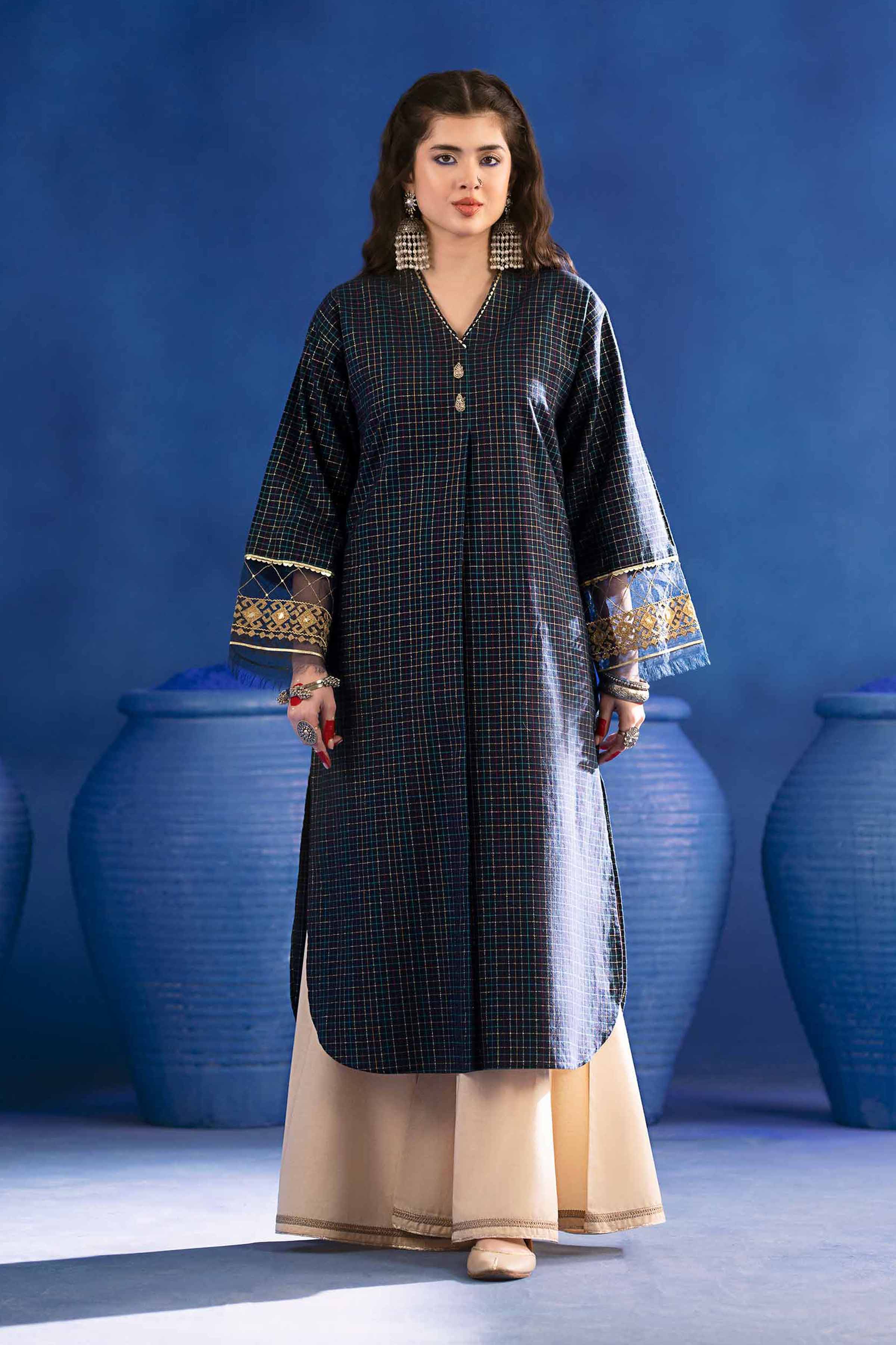 NishatUK - Brown Embroidered Yarn Dyed 1-piece ready to wear Shirt