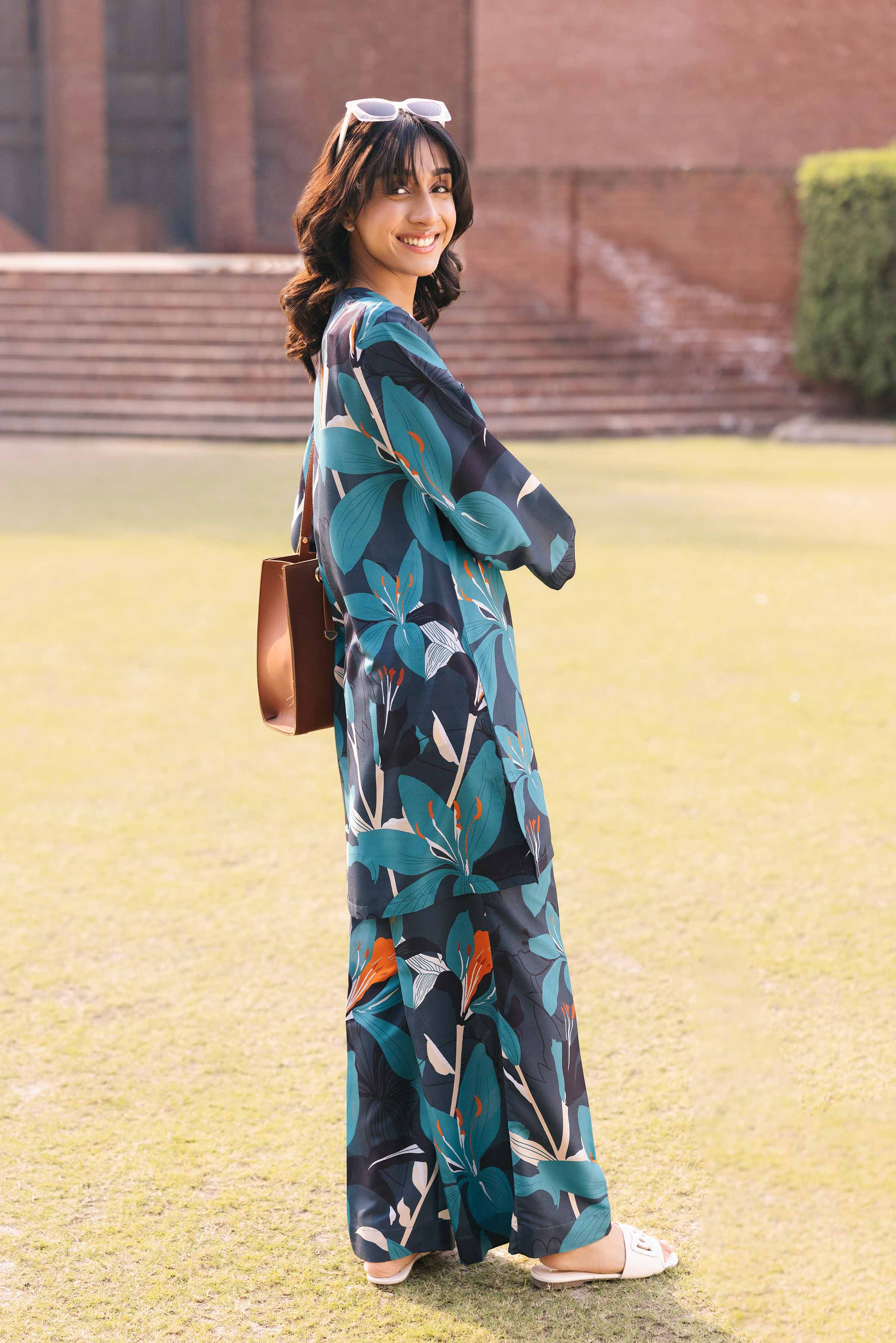NishatUK - Brown Printed Crepe 2-piece ready to wear Dress