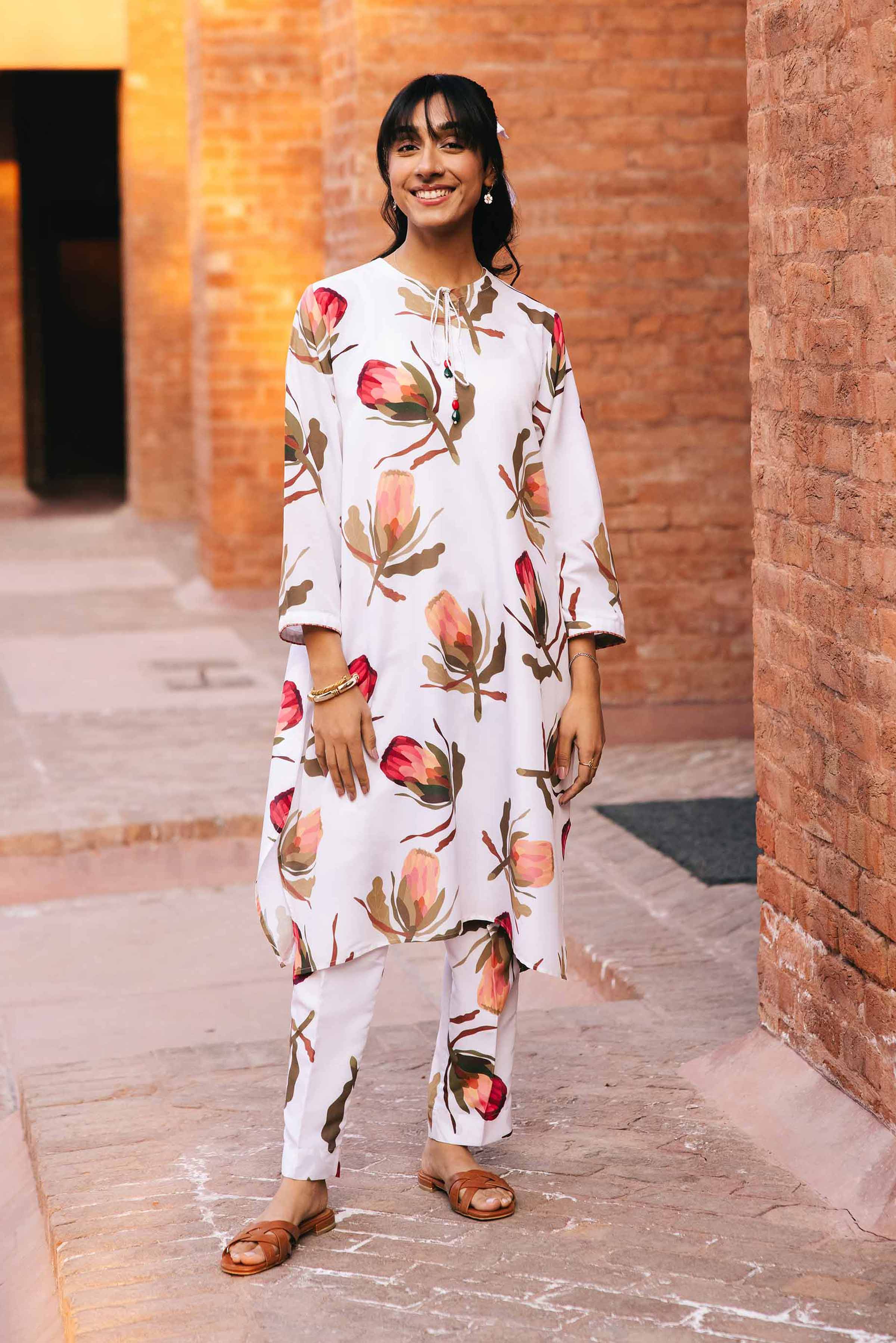 NishatUK - Brown Printed Crepe 2-piece ready to wear Dress