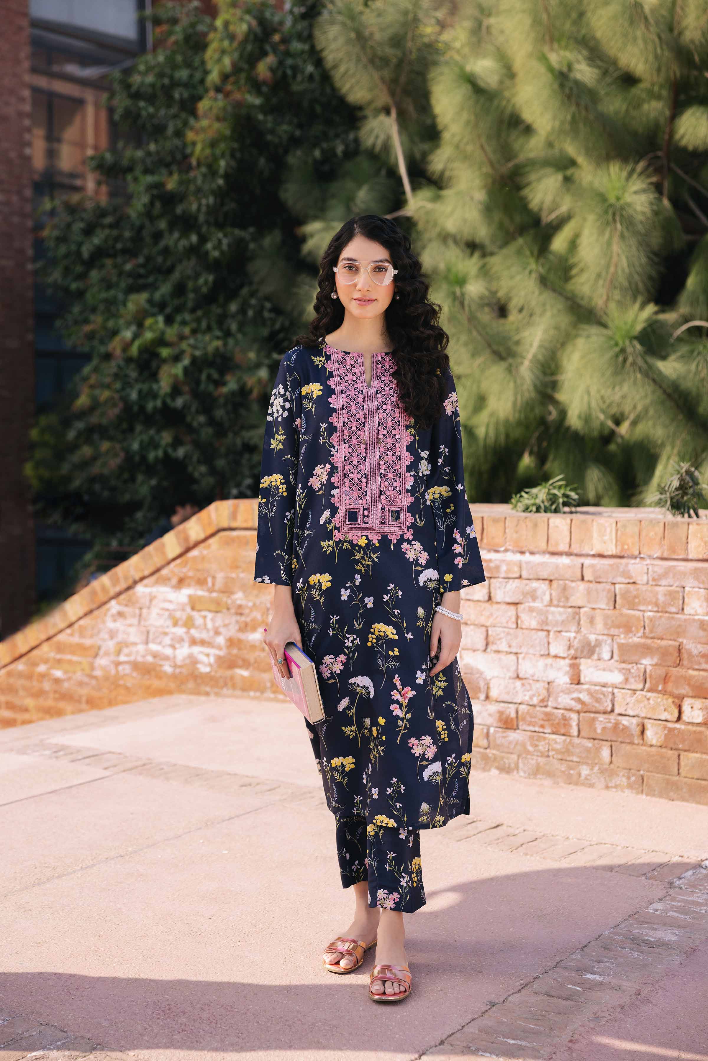 NishatUK - Brown Embroidered Crepe 2-piece ready to wear Dress